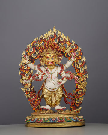 Wrathful and White | The Six-Armed Mahakala Statue That Guards Your Path with Fierce Compassion
