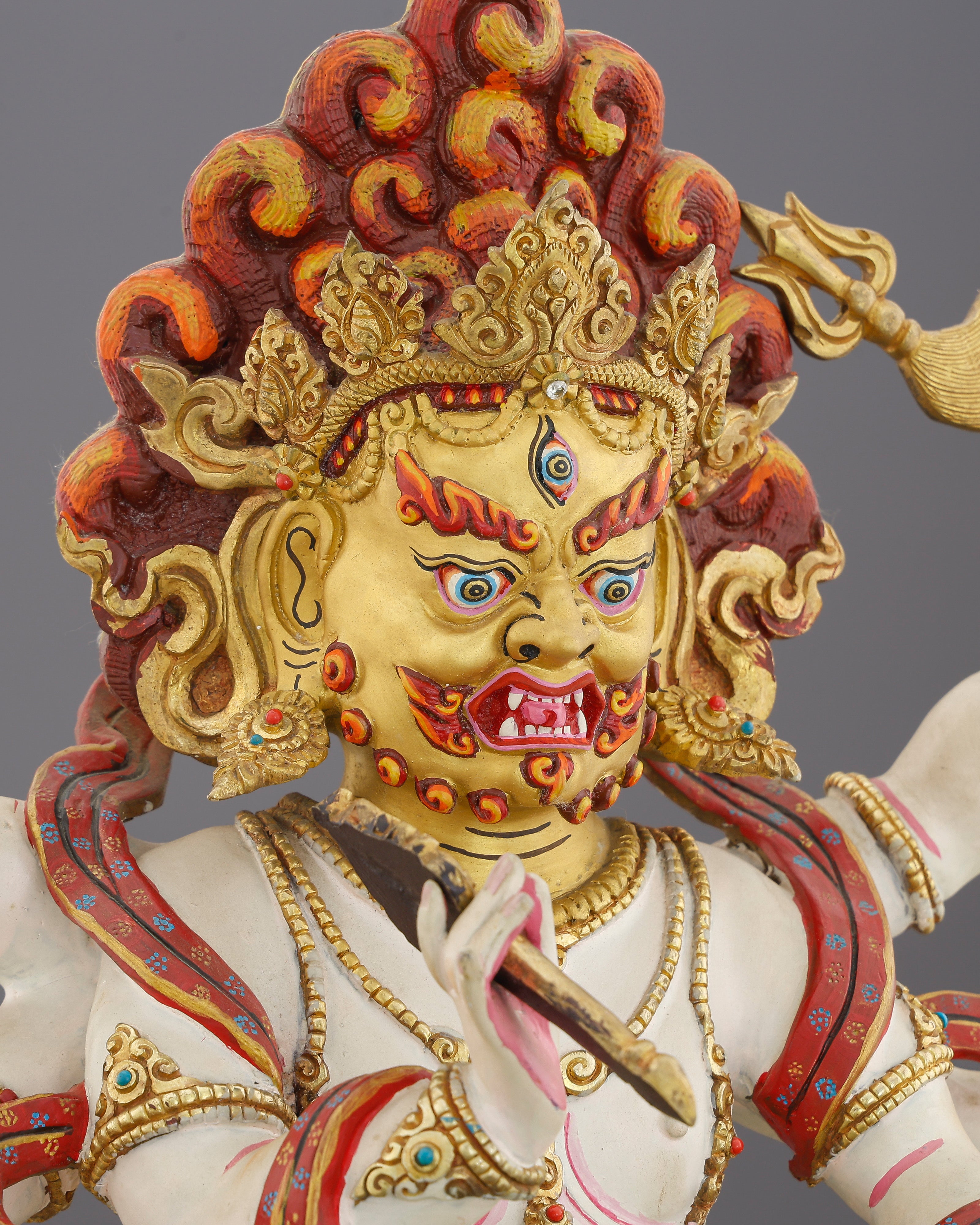 Wrathful and White | The Six-Armed Mahakala Statue That Guards Your Path with Fierce Compassion