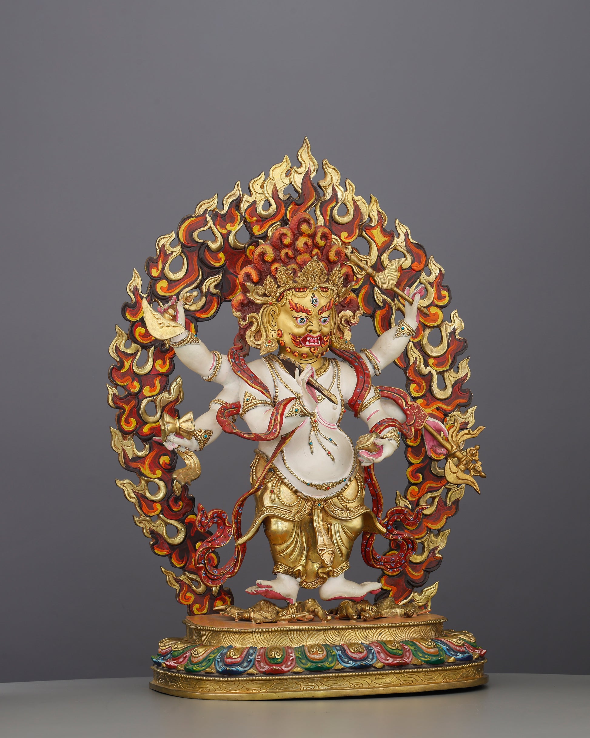 Wrathful and White | The Six-Armed Mahakala Statue That Guards Your Path with Fierce Compassion - Authentic Handcrafted Statue