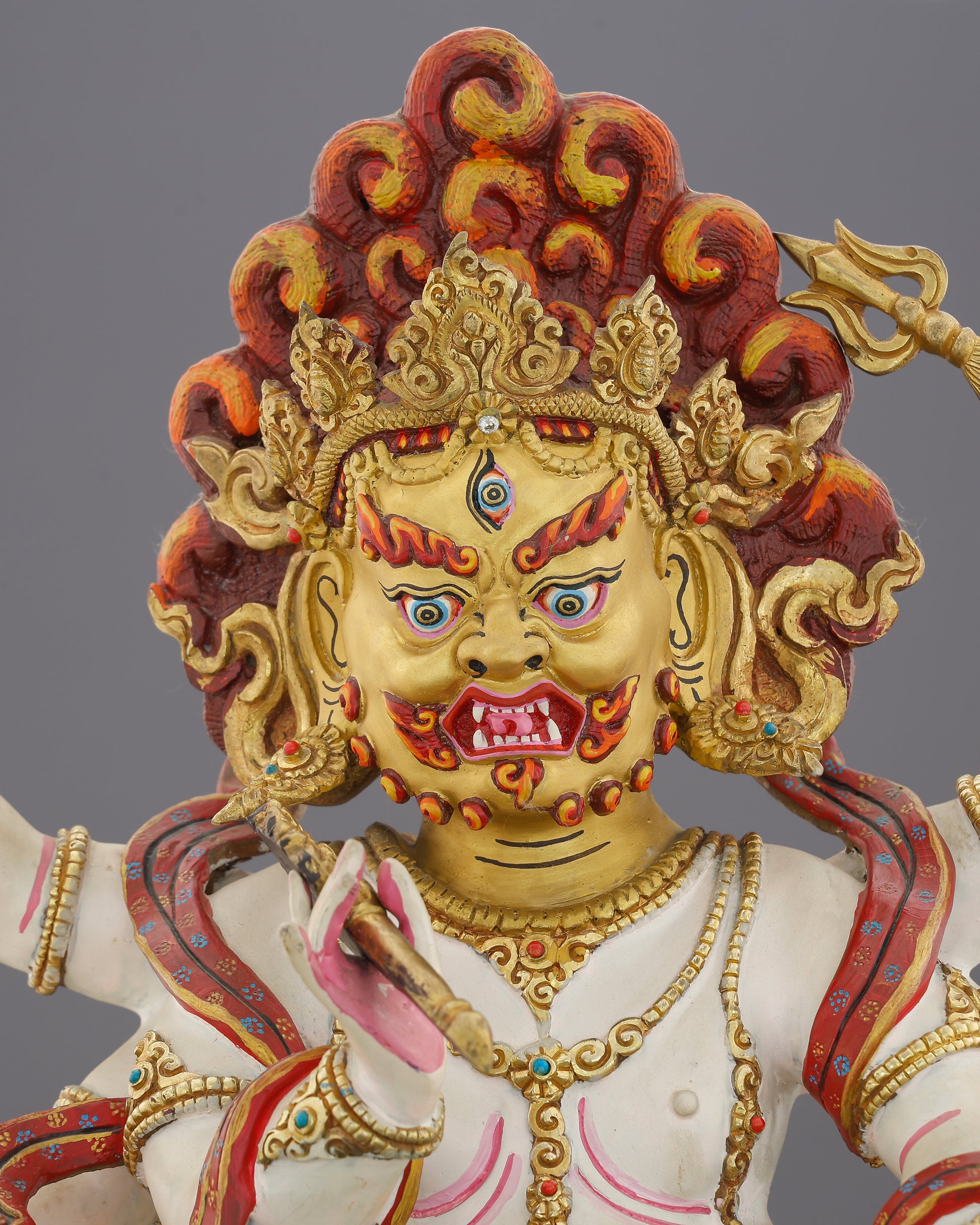 Wrathful and White | The Six-Armed Mahakala Statue That Guards Your Path with Fierce Compassion - Authentic Handcrafted Statue