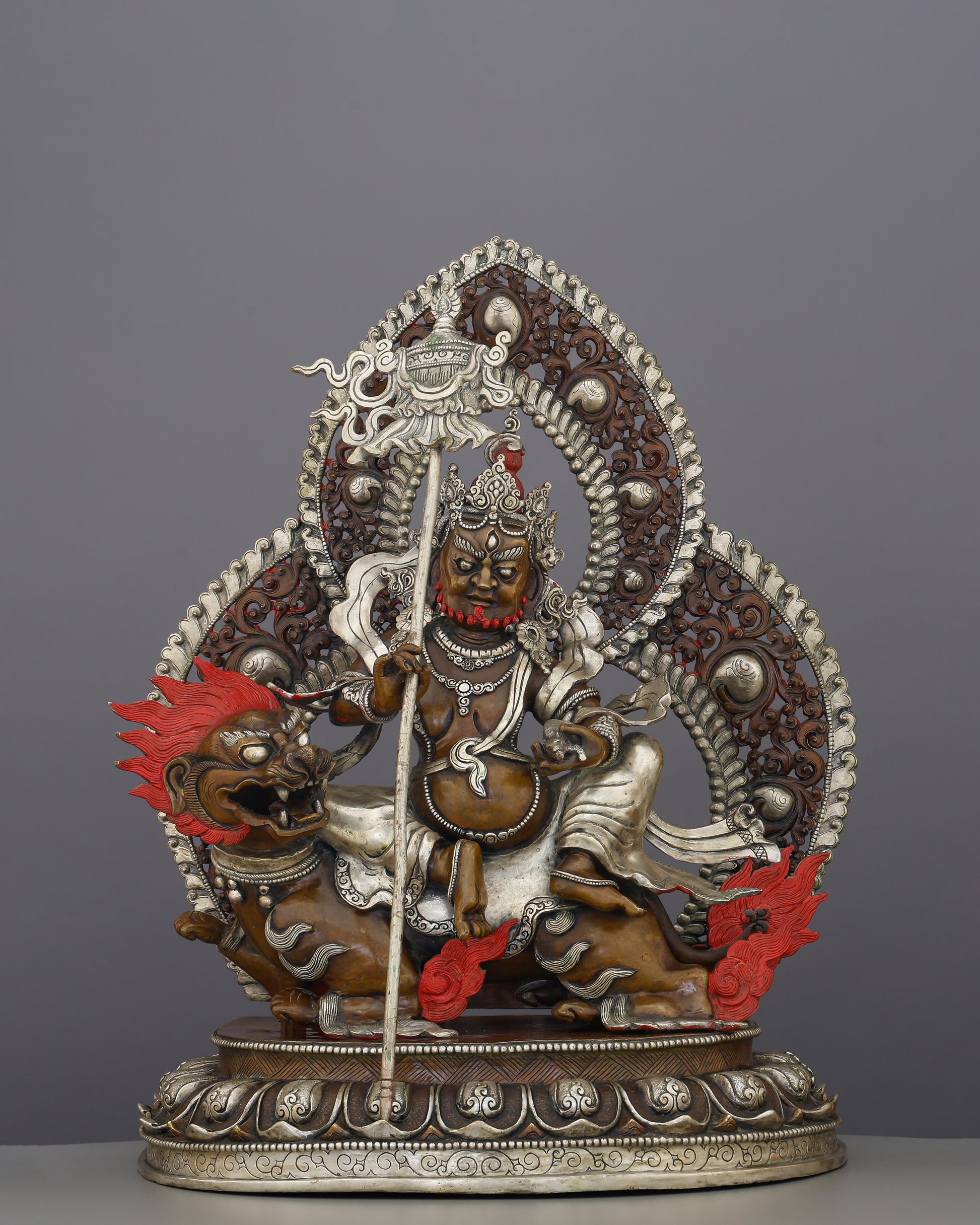 Riding the Lion of Fortune | Oxidized Lion Dzambhala Statue That Roars Prosperity Into Existence - Authentic Handcrafted Statue