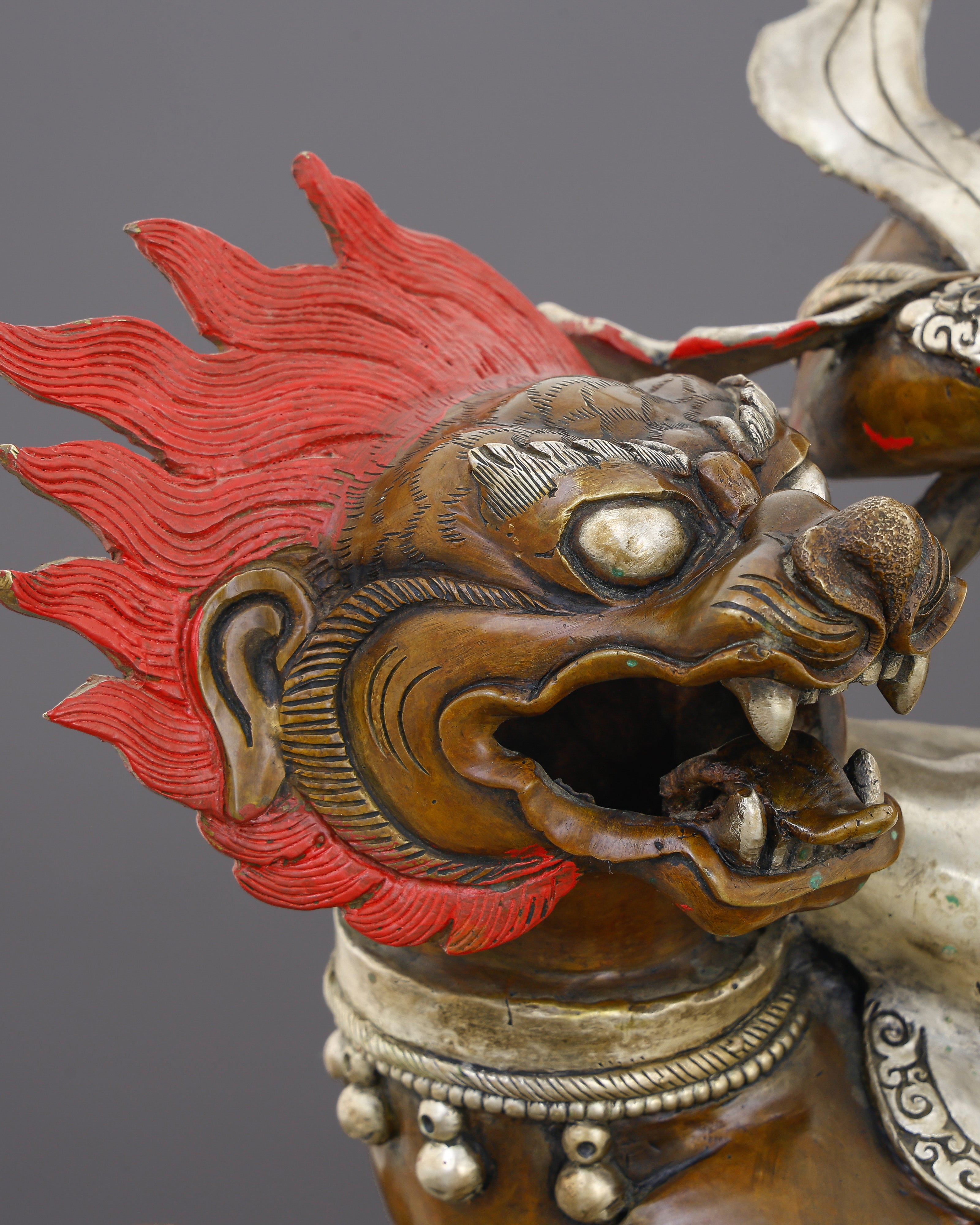 Riding the Lion of Fortune | Oxidized Lion Dzambhala Statue That Roars Prosperity Into Existence