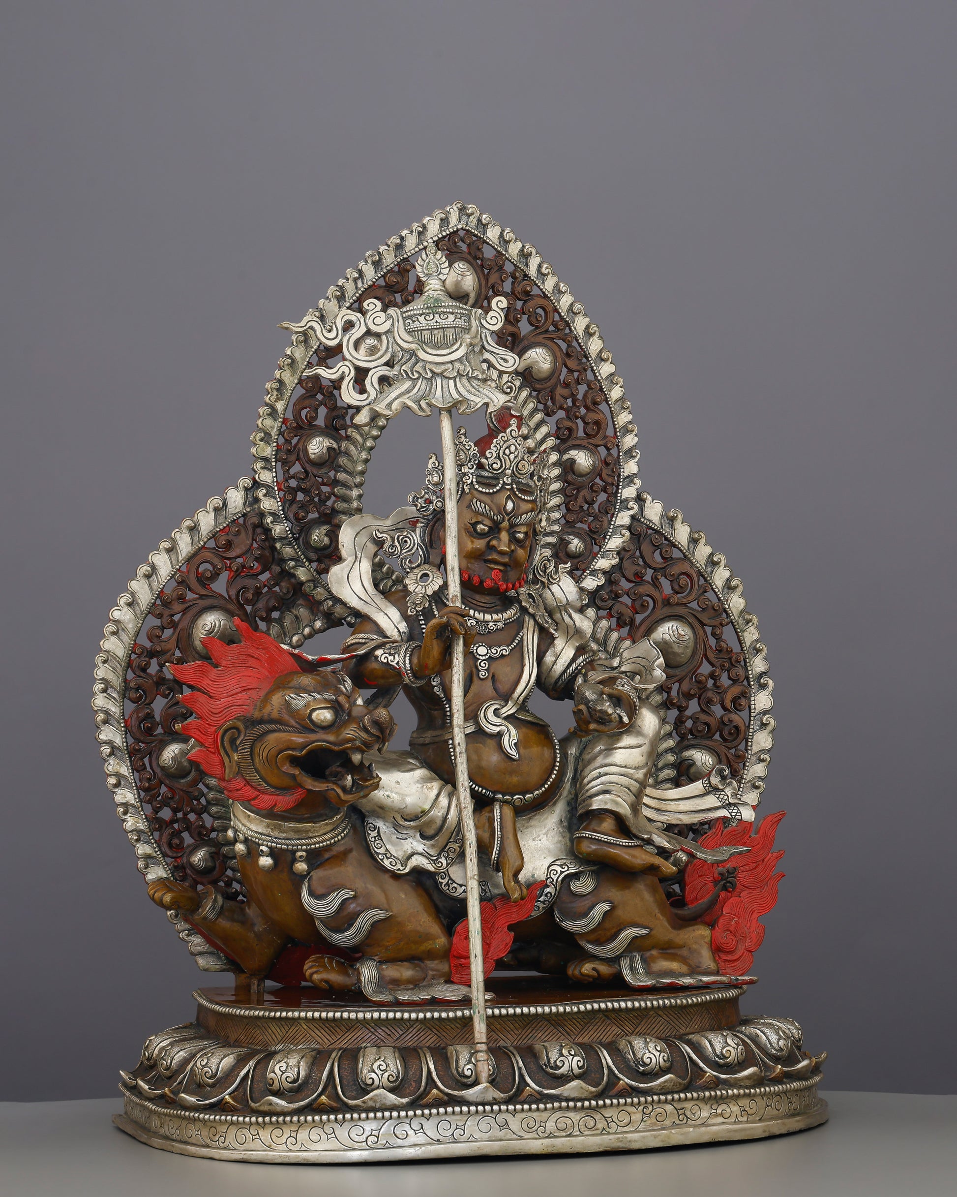 Riding the Lion of Fortune | Oxidized Lion Dzambhala Statue That Roars Prosperity Into Existence - Authentic Handcrafted Statue