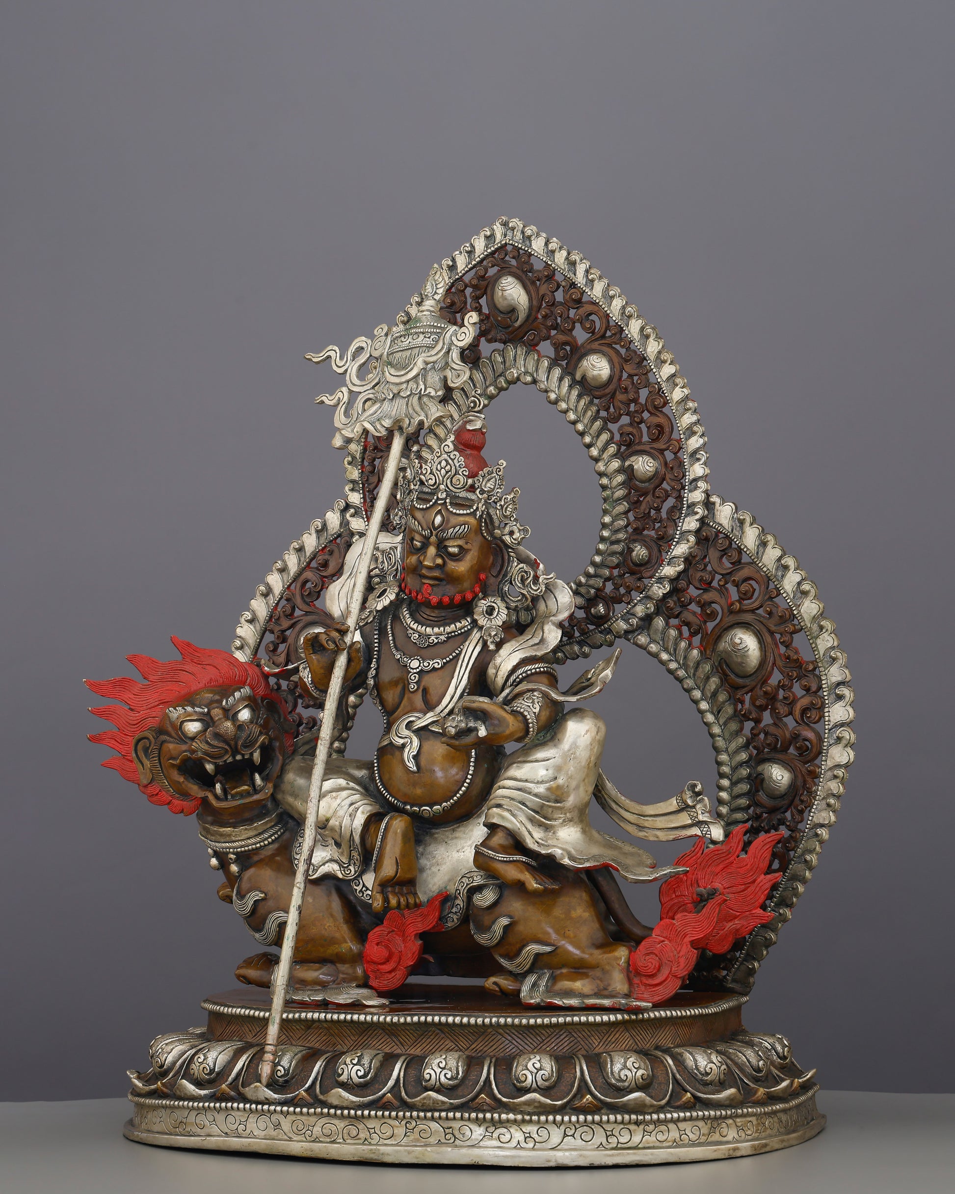 Riding the Lion of Fortune | Oxidized Lion Dzambhala Statue That Roars Prosperity Into Existence - Authentic Handcrafted Statue