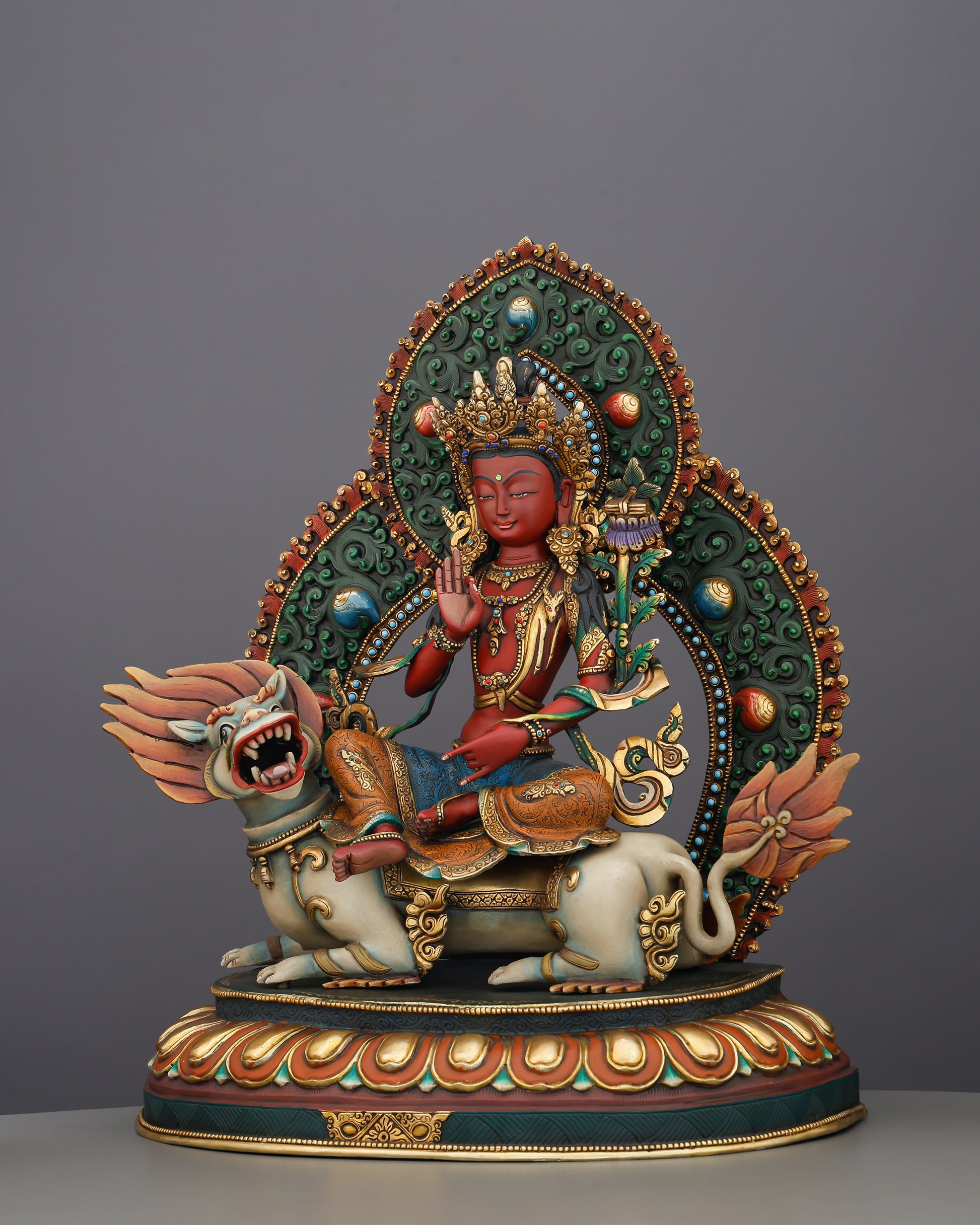 The Lion's Roar of Compassion | Simhanada Lokeshvara Statue That Heals, Protects, and Illuminates - Authentic Handcrafted Statue