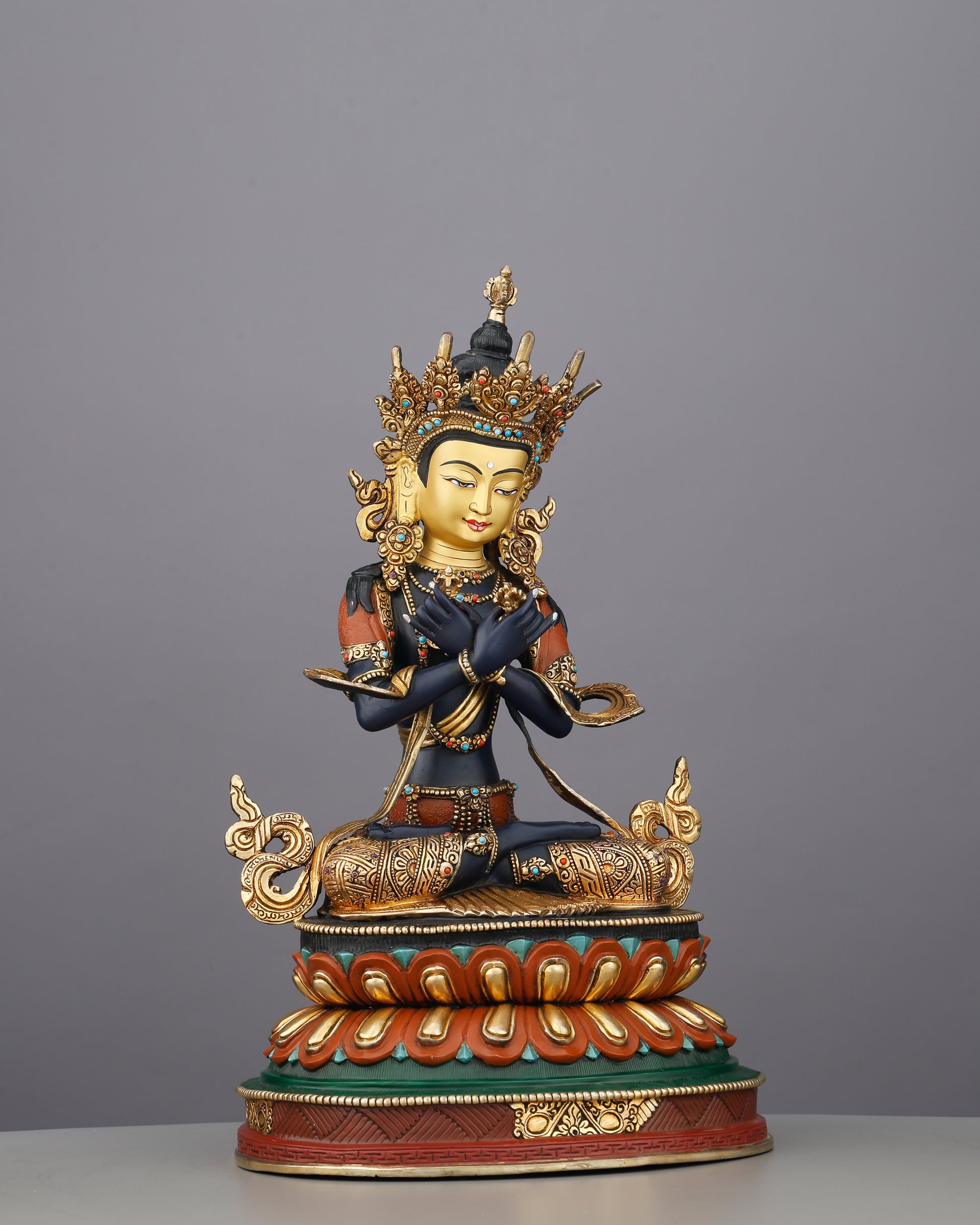 Deep Blue and Blazing Gold | Vajradhara Statue That Embodies the Ultimate Source of All Tantric Wisdom - Authentic Handcrafted Statue