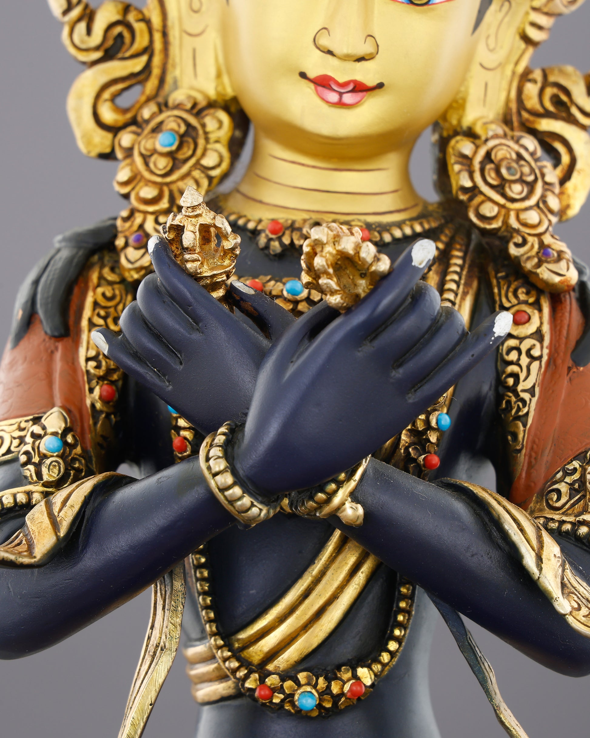 Deep Blue and Blazing Gold | Vajradhara Statue That Embodies the Ultimate Source of All Tantric Wisdom - Authentic Handcrafted Statue