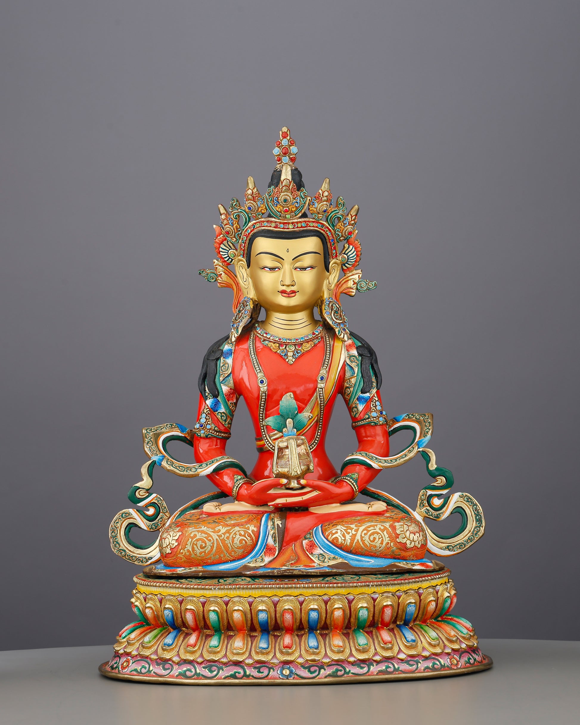 Eternal Life | Magnificent Jeweled Amitayus Statue from Nepal's Master Craftsmen - Authentic Handcrafted Statue