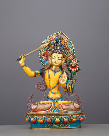 Manjushri Statue | Gold Painted Copper | Nepal Buddhist Art