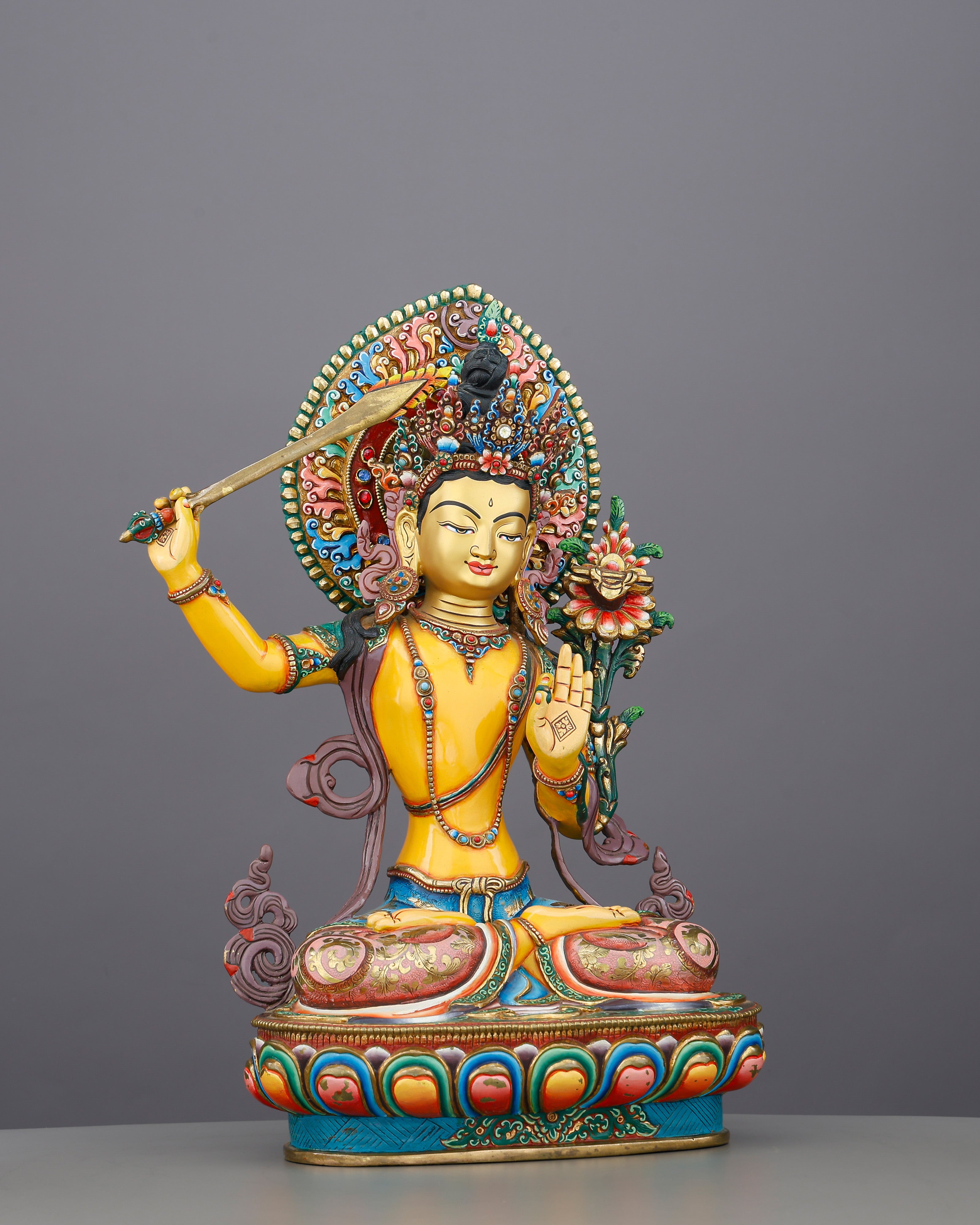 Manjushri Statue | Gold Painted Copper | Nepal Buddhist Art
