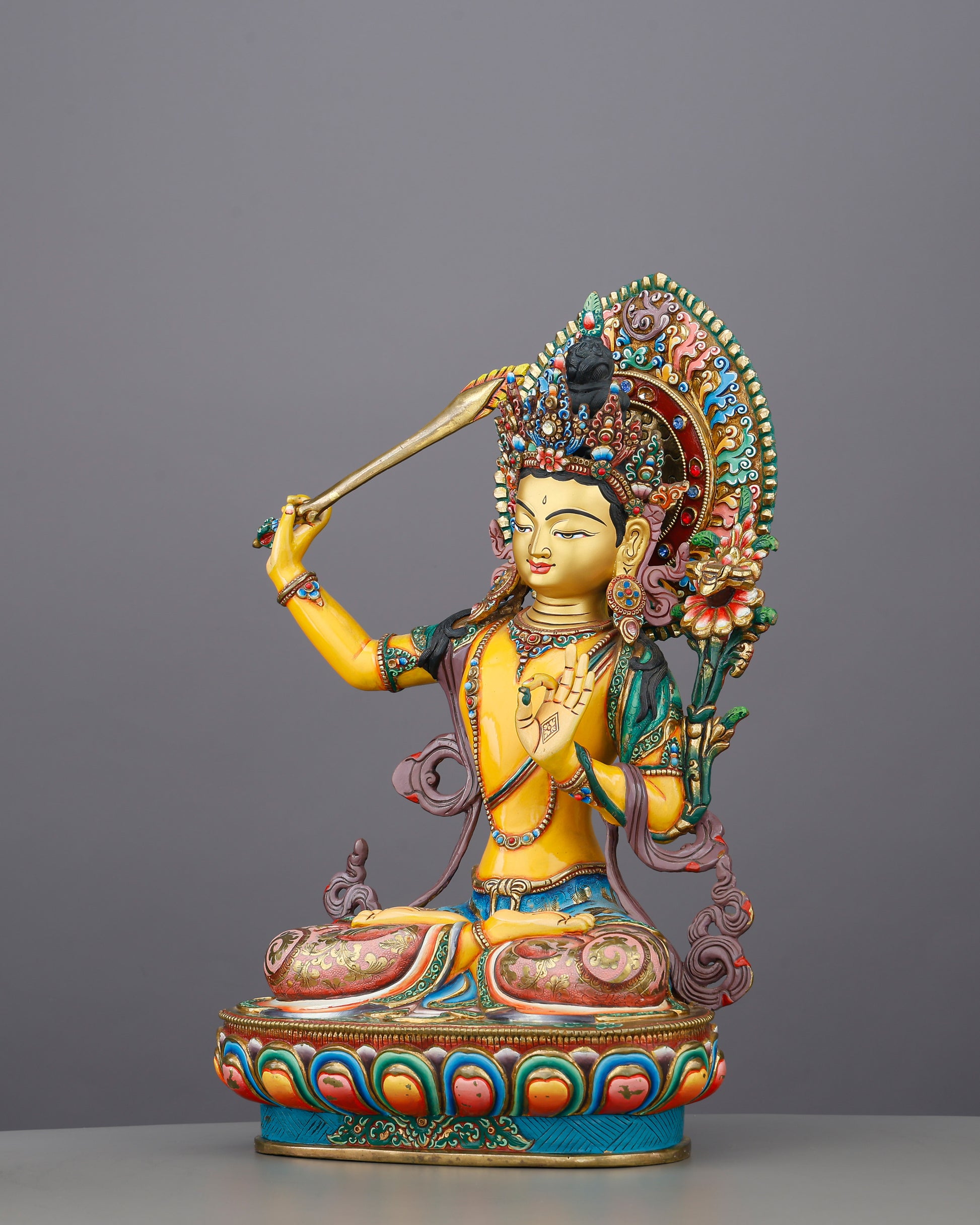 Manjushri Statue | Gold Painted Copper | Nepal Buddhist Art - Authentic Handcrafted Statue