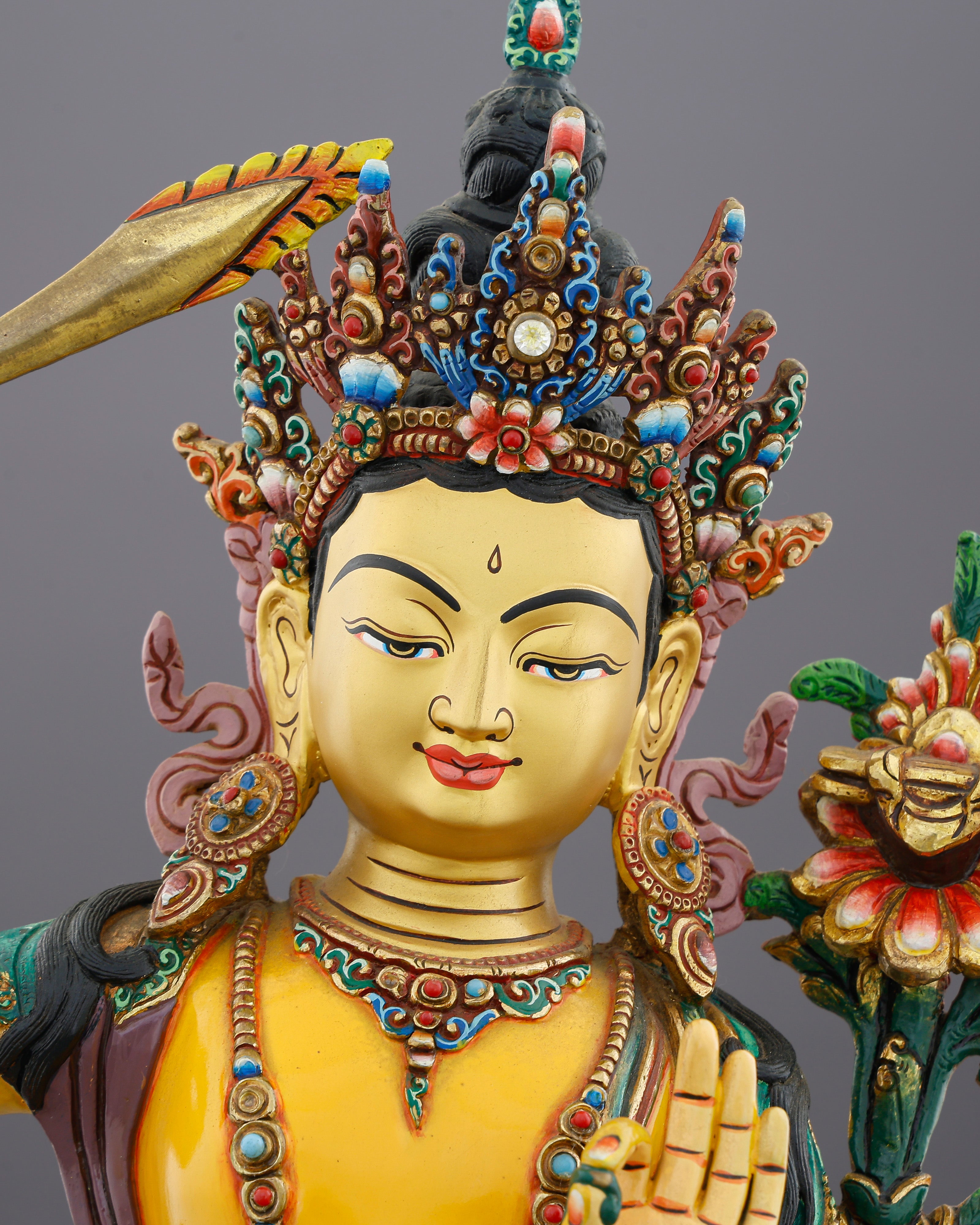 Manjushri Statue | Gold Painted Copper | Nepal Buddhist Art