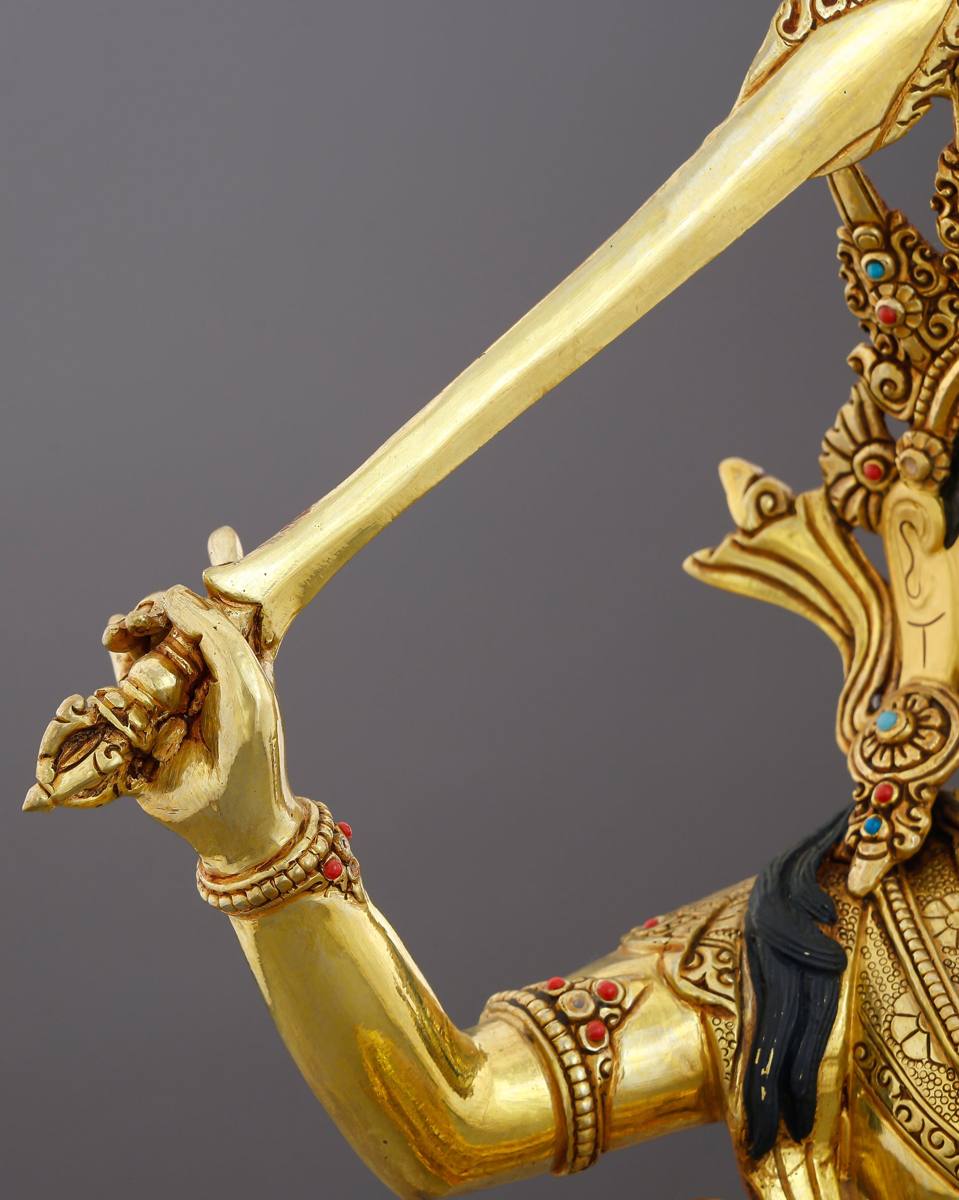 Blade of Brilliance | Gold-Gilded Manjushri Statue - Authentic Handcrafted Statue