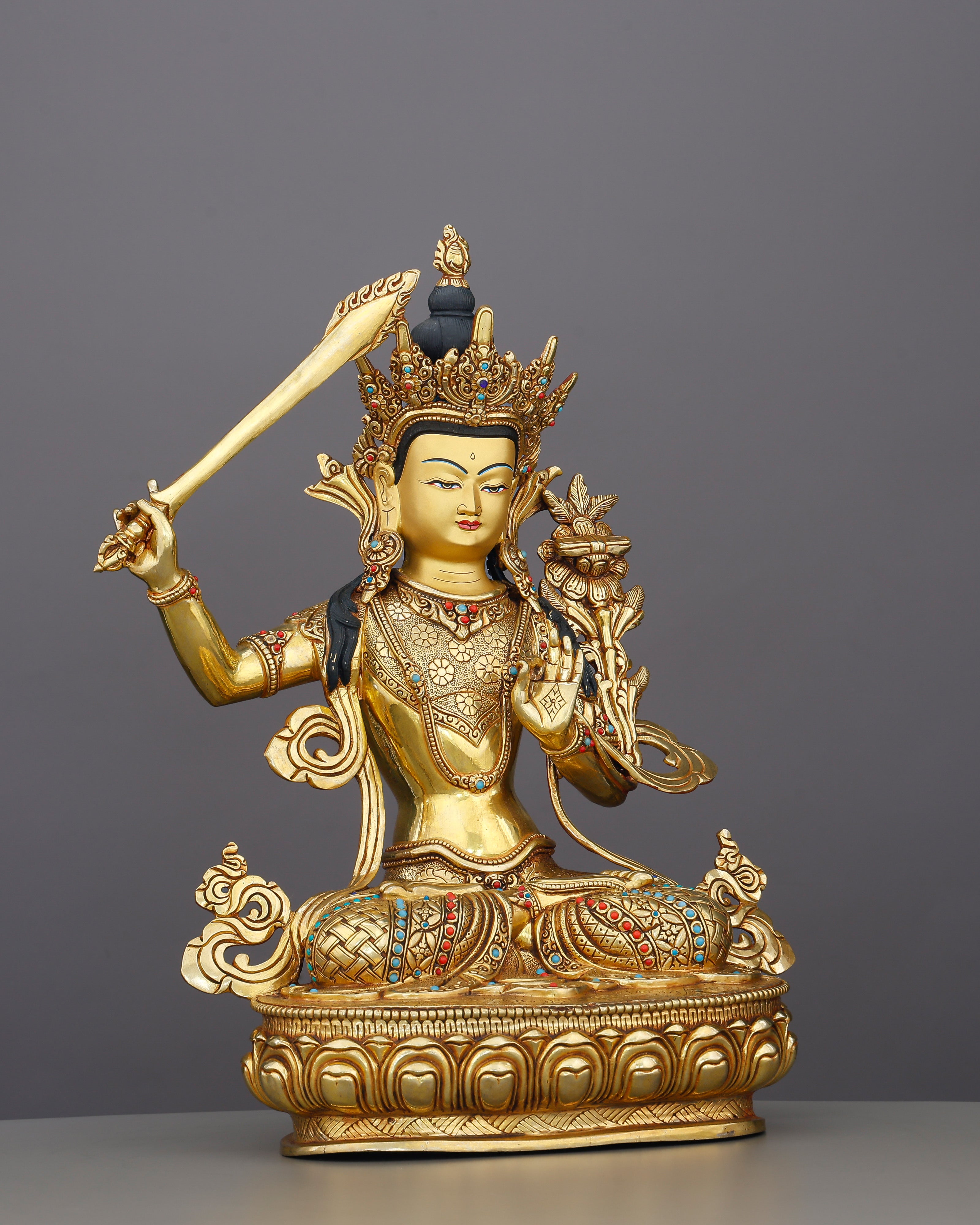 Blade of Brilliance | Gold-Gilded Manjushri Statue