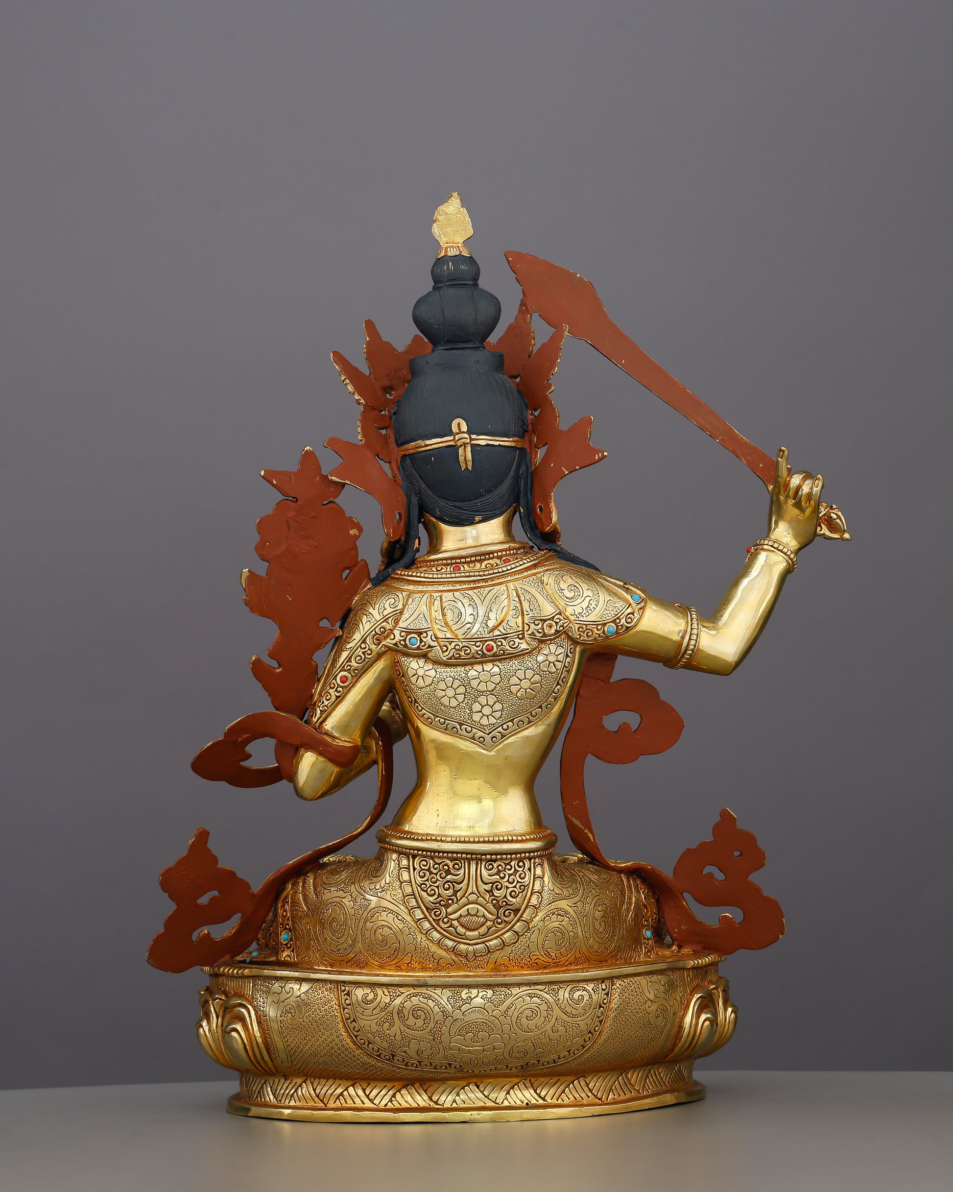 Blade of Brilliance | Gold-Gilded Manjushri Statue - Authentic Handcrafted Statue