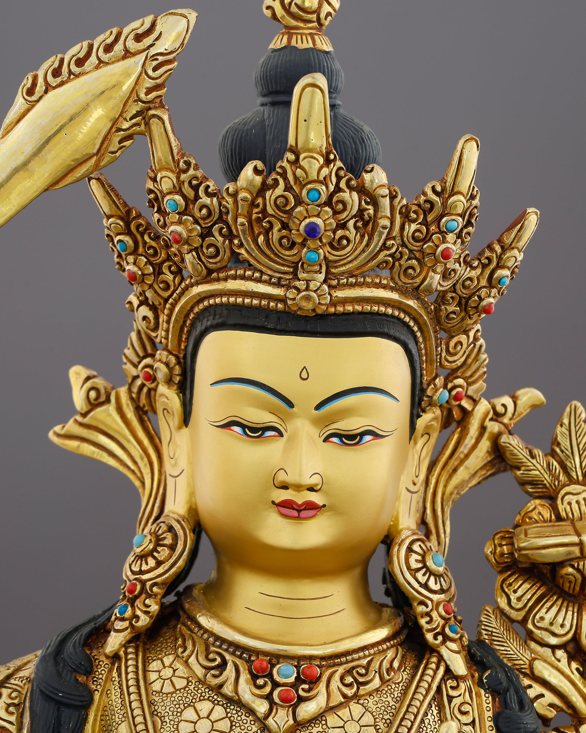 Blade of Brilliance | Gold-Gilded Manjushri Statue - Authentic Handcrafted Statue
