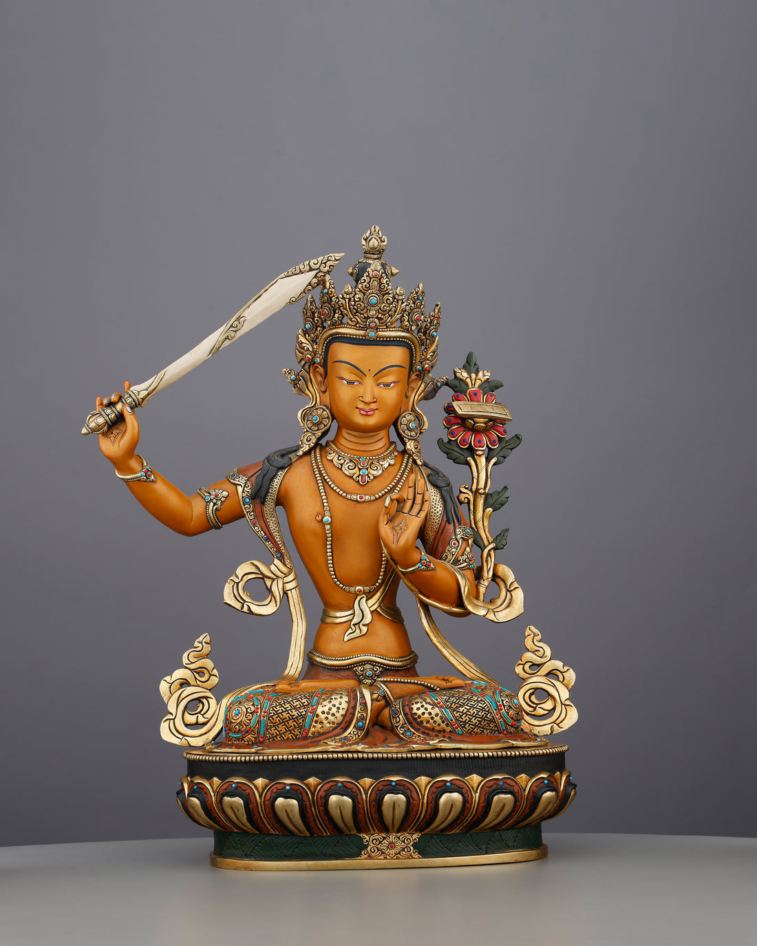 Raise the Sword of Wisdom | Manjushri Statue, Handcrafted In Nepal - Handcrafted Buddhist Statue