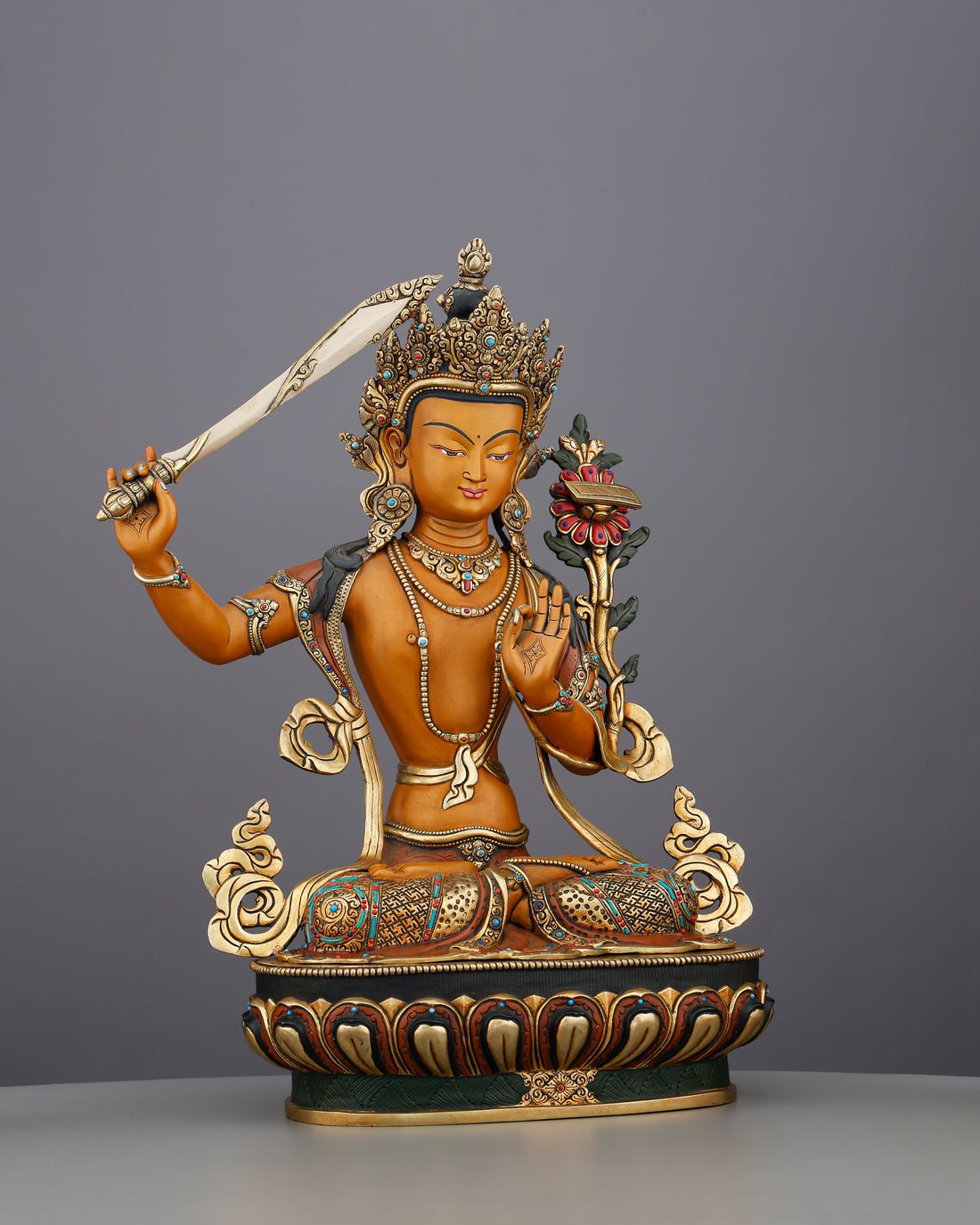 Raise the Sword of Wisdom | Manjushri Statue, Handcrafted In Nepal - Handcrafted Buddhist Statue - Authentic Sacred Art