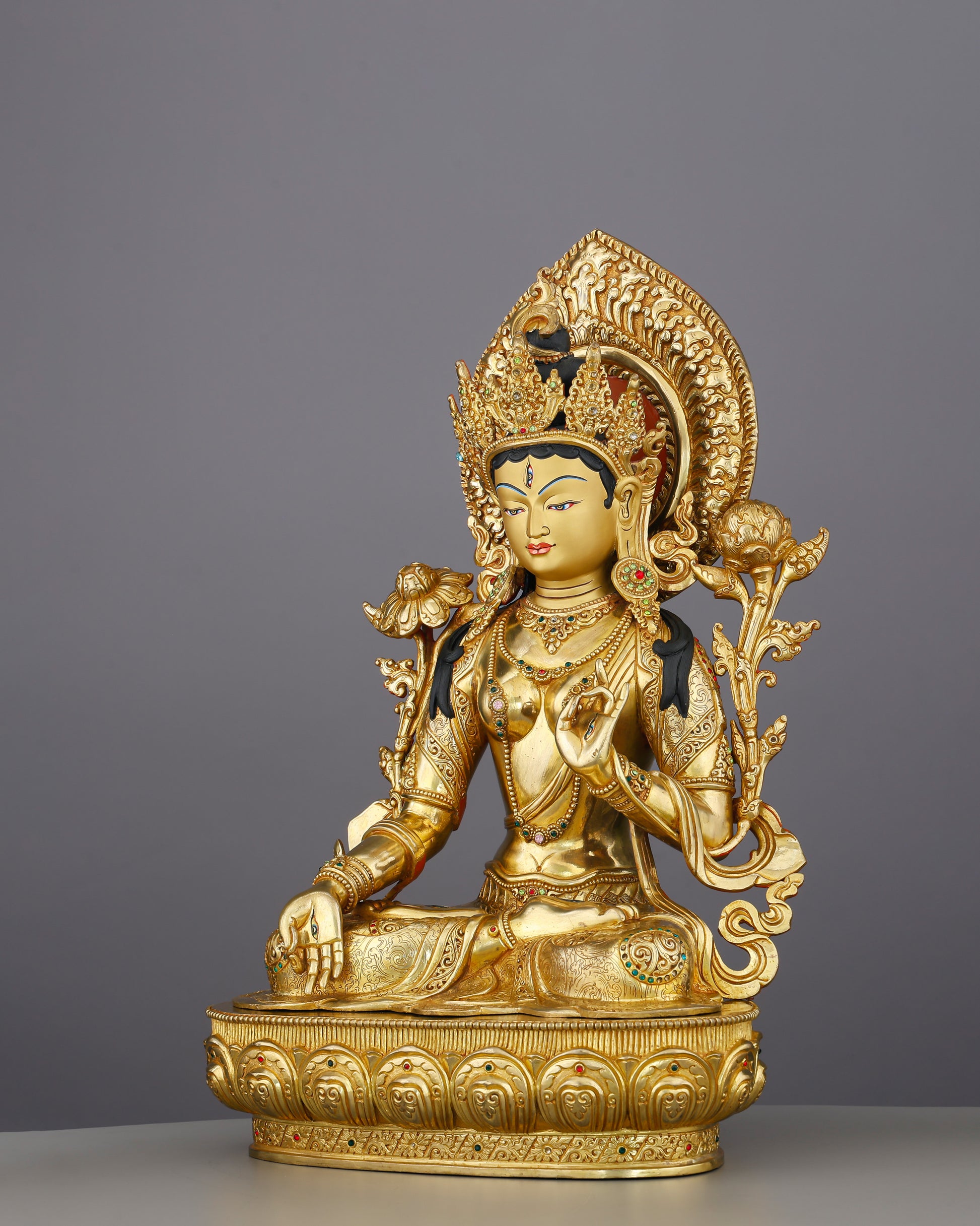 Pure Gold, Eternal Grace | White Tara Statue - Authentic Handcrafted Statue