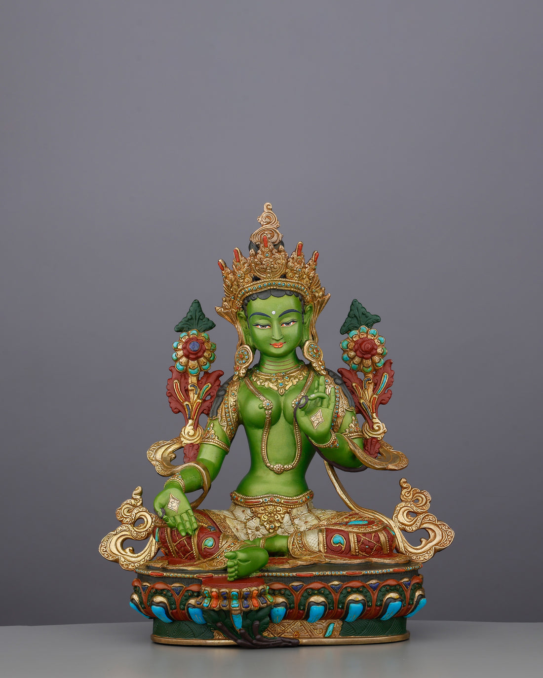 Born from Compassion, Clothed in Emerald | Handcrafted Green Tara From Nepal - Handcrafted Buddhist Statue