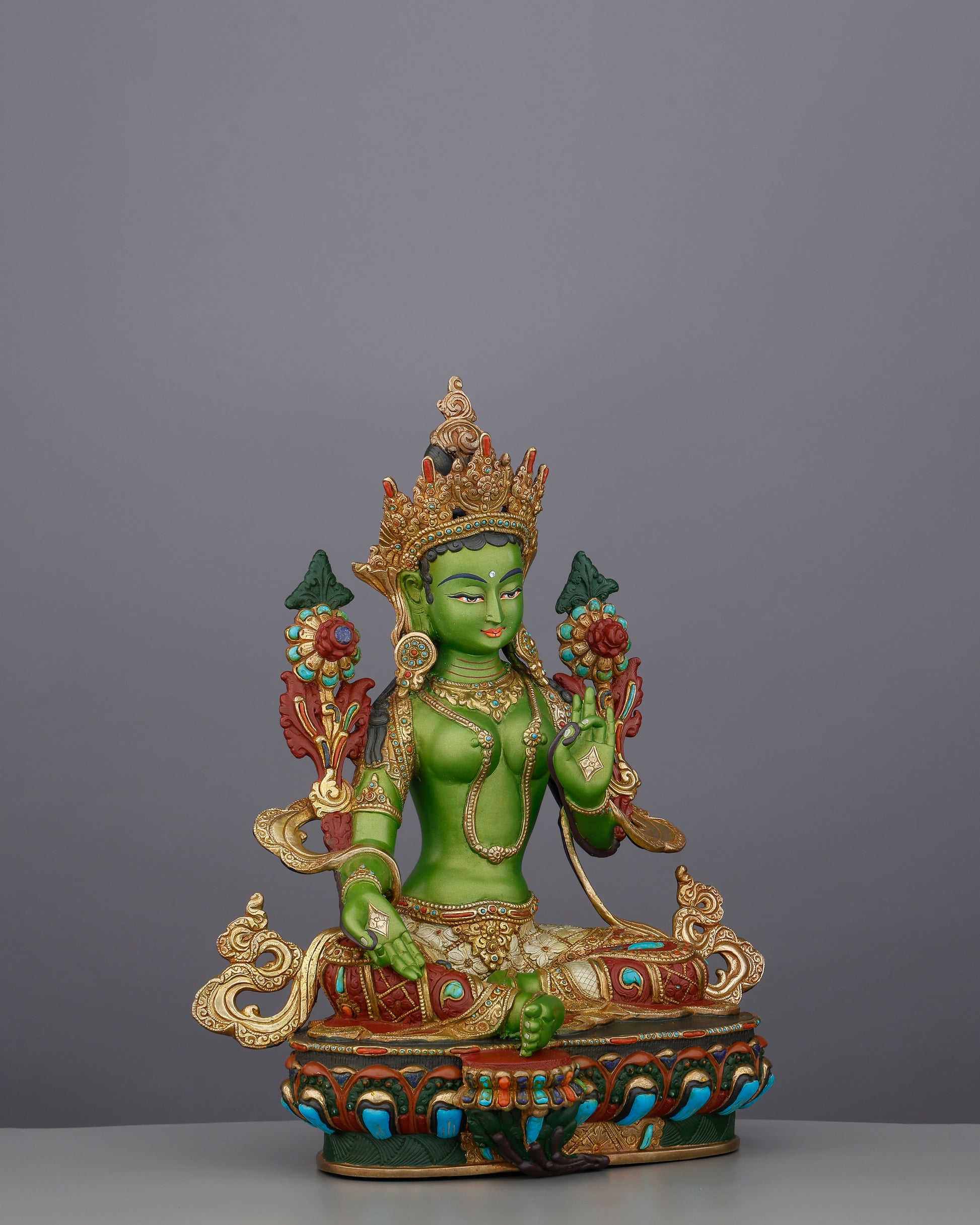 Born from Compassion, Clothed in Emerald | Handcrafted Green Tara From Nepal - Authentic Handcrafted Statue