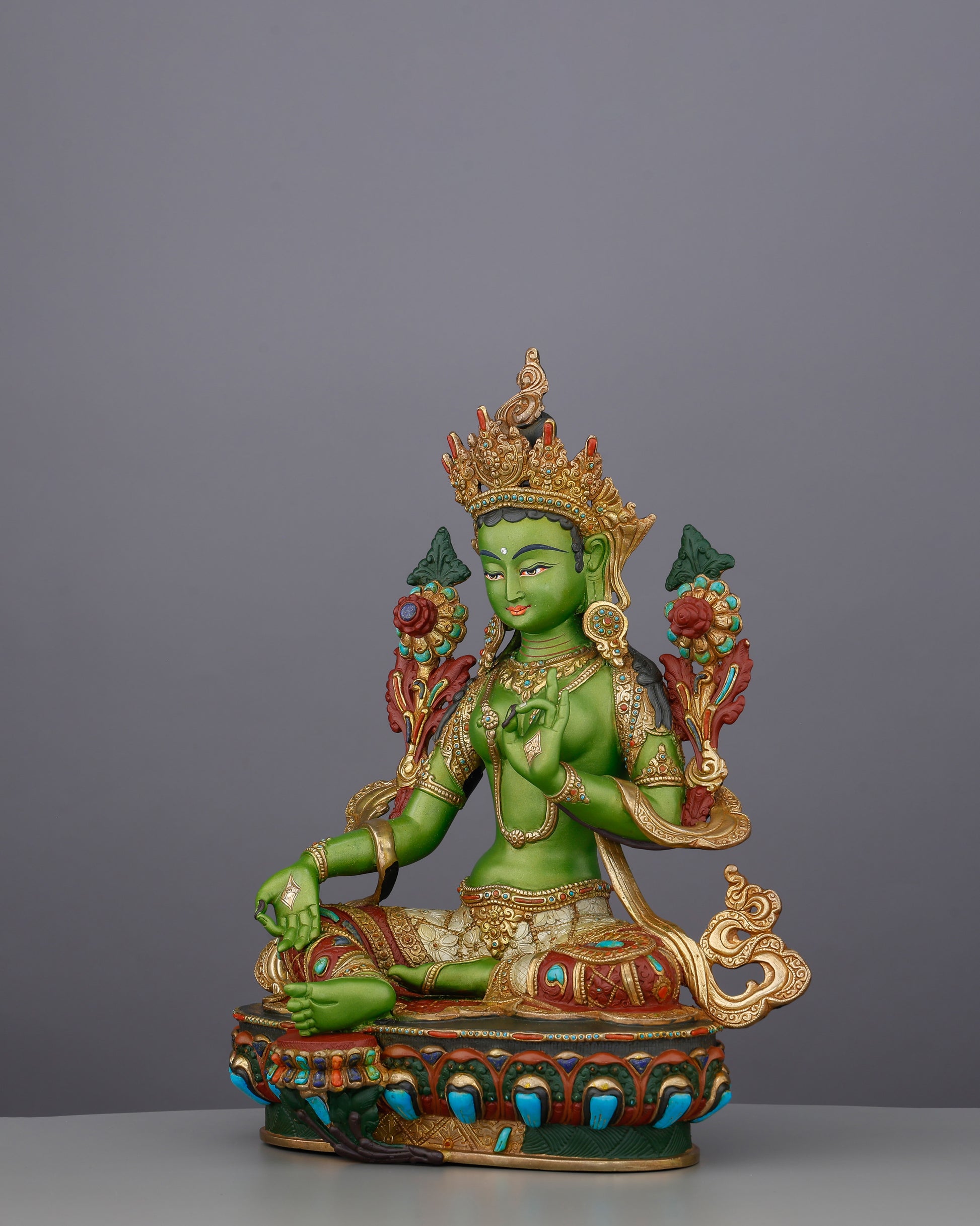 Born from Compassion, Clothed in Emerald | Handcrafted Green Tara From Nepal - Authentic Handcrafted Statue