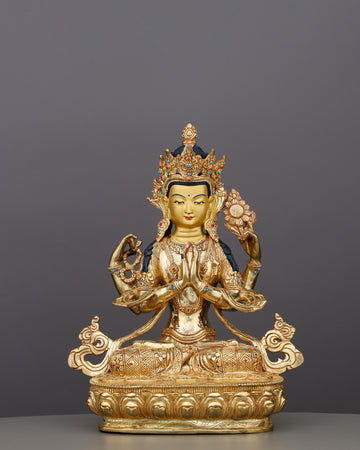 Four Arms, One Heart | 24K Gold Gilded Chengresi From Nepal