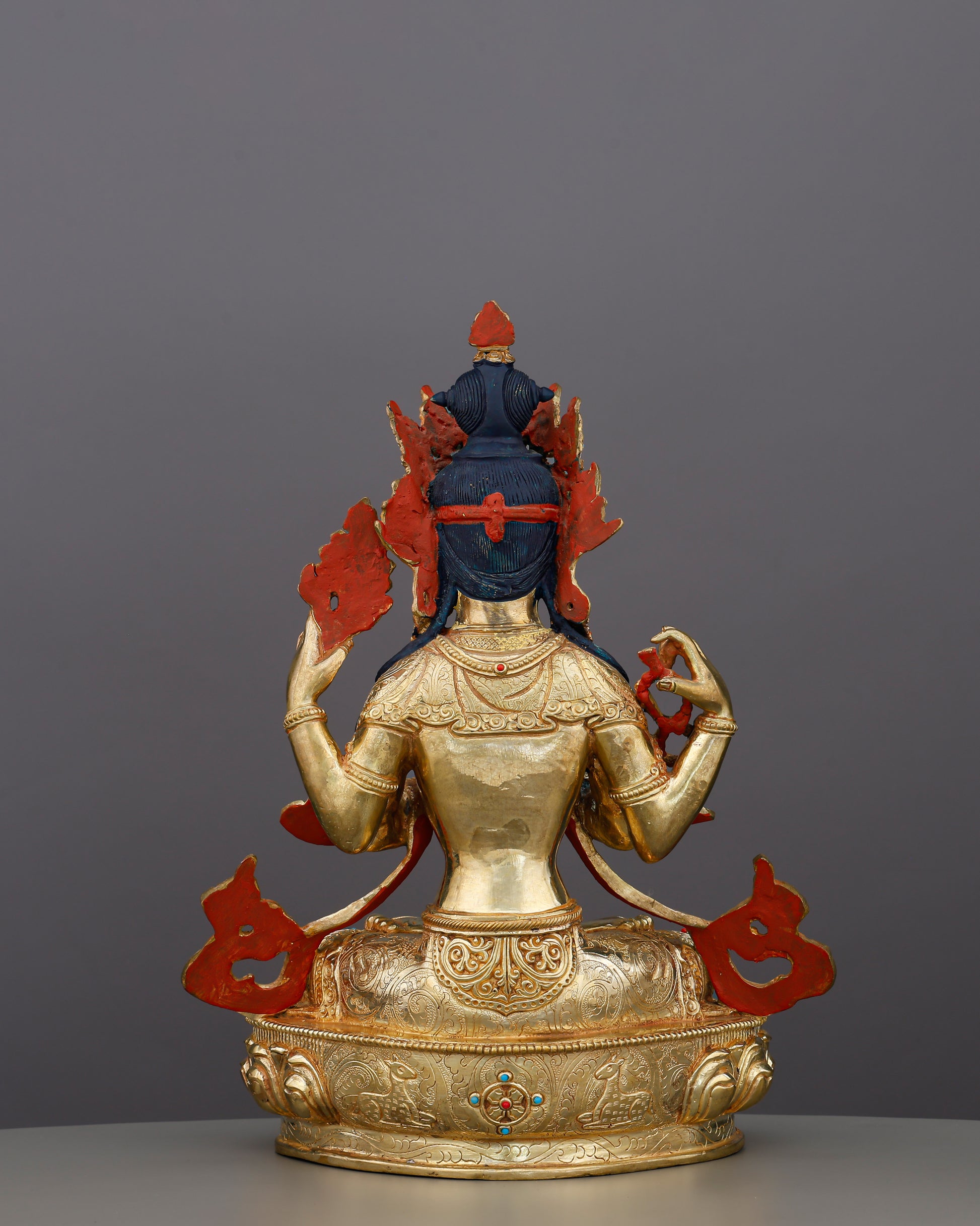 Four Arms, One Heart | 24K Gold Gilded Chengresi From Nepal - Authentic Handcrafted Statue