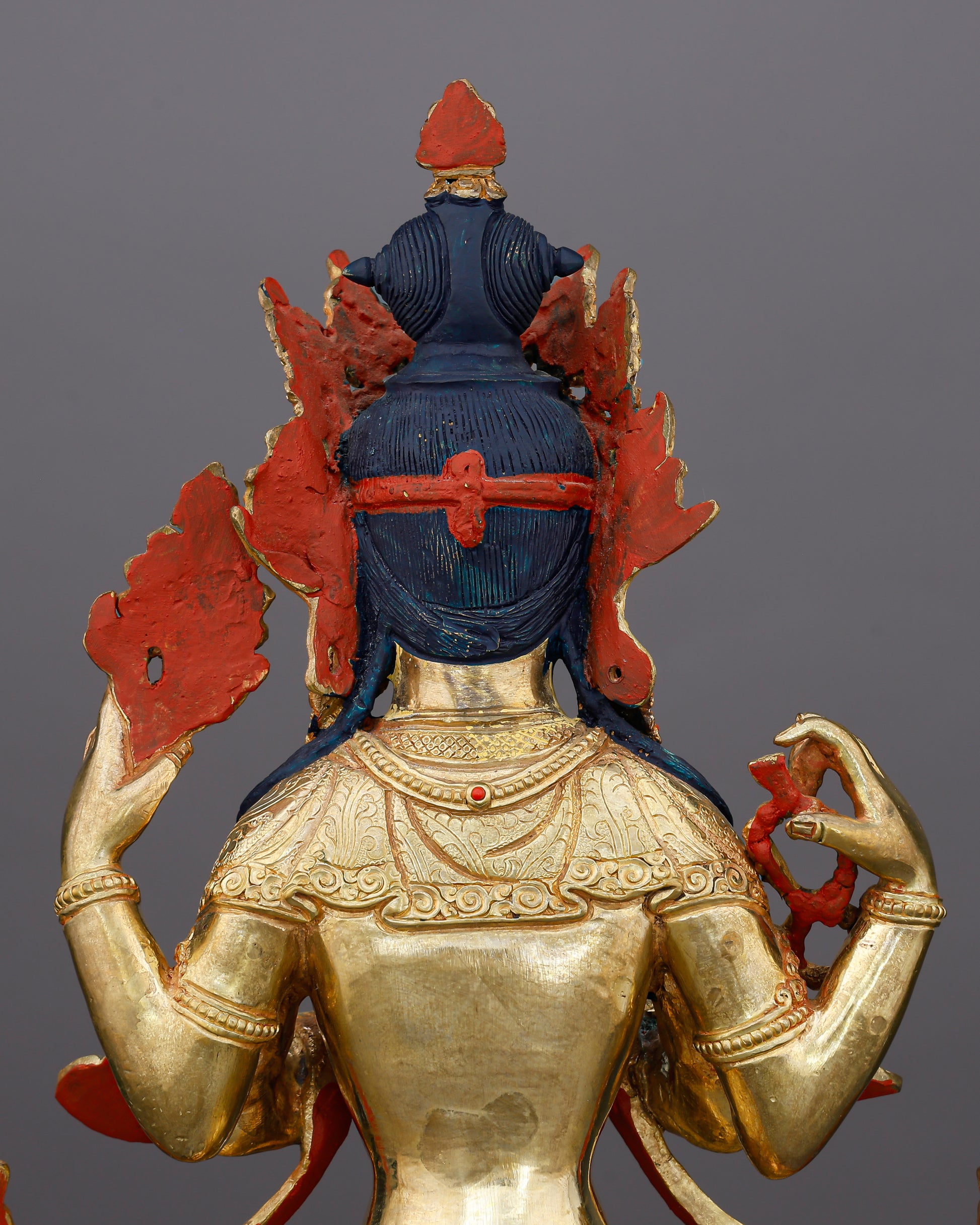 Four Arms, One Heart | 24K Gold Gilded Chengresi From Nepal - Authentic Handcrafted Statue