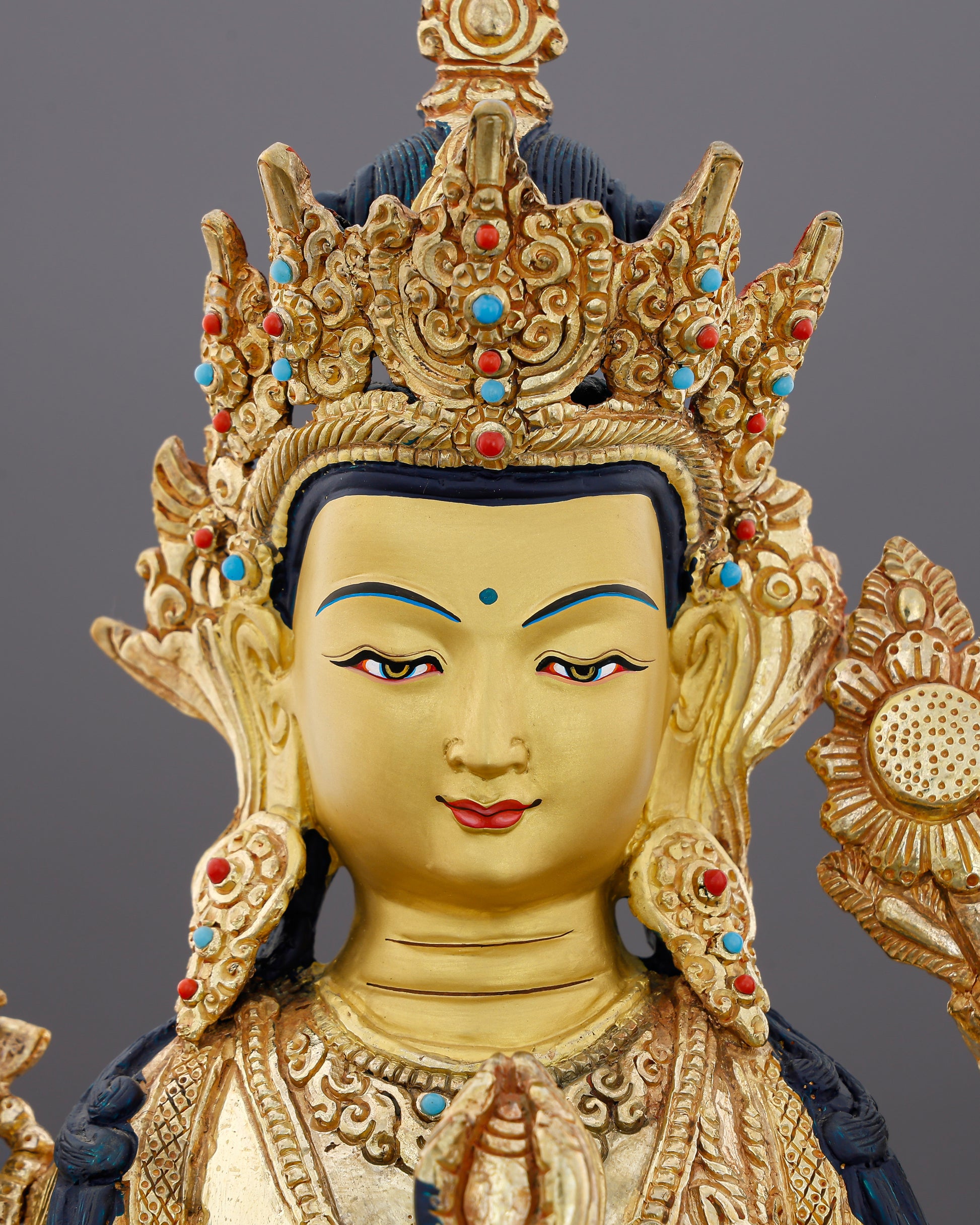 Four Arms, One Heart | 24K Gold Gilded Chengresi From Nepal - Authentic Handcrafted Statue