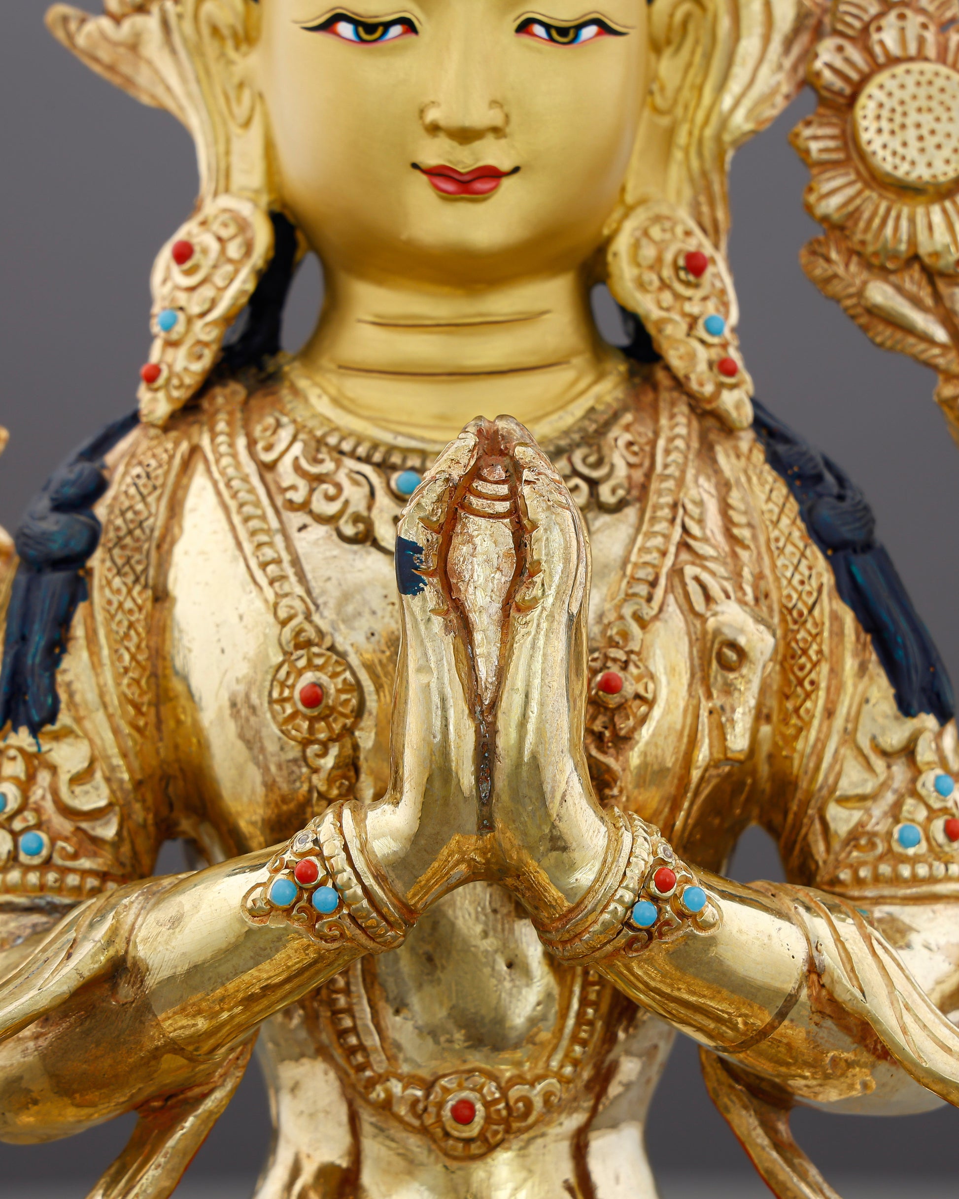 Four Arms, One Heart | 24K Gold Gilded Chengresi From Nepal - Authentic Handcrafted Statue