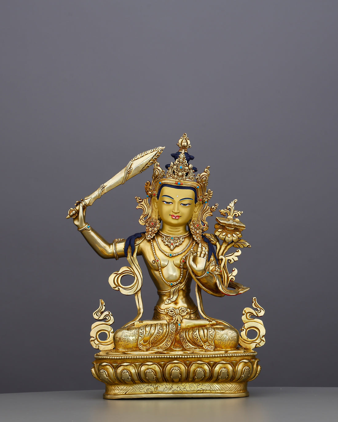 The Sword That Cuts Through Ignorance | 24K Gold Gilded Manjushri From Nepal - Handcrafted Buddhist Statue