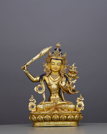 The Sword That Cuts Through Ignorance | 24K Gold Gilded Manjushri From Nepal