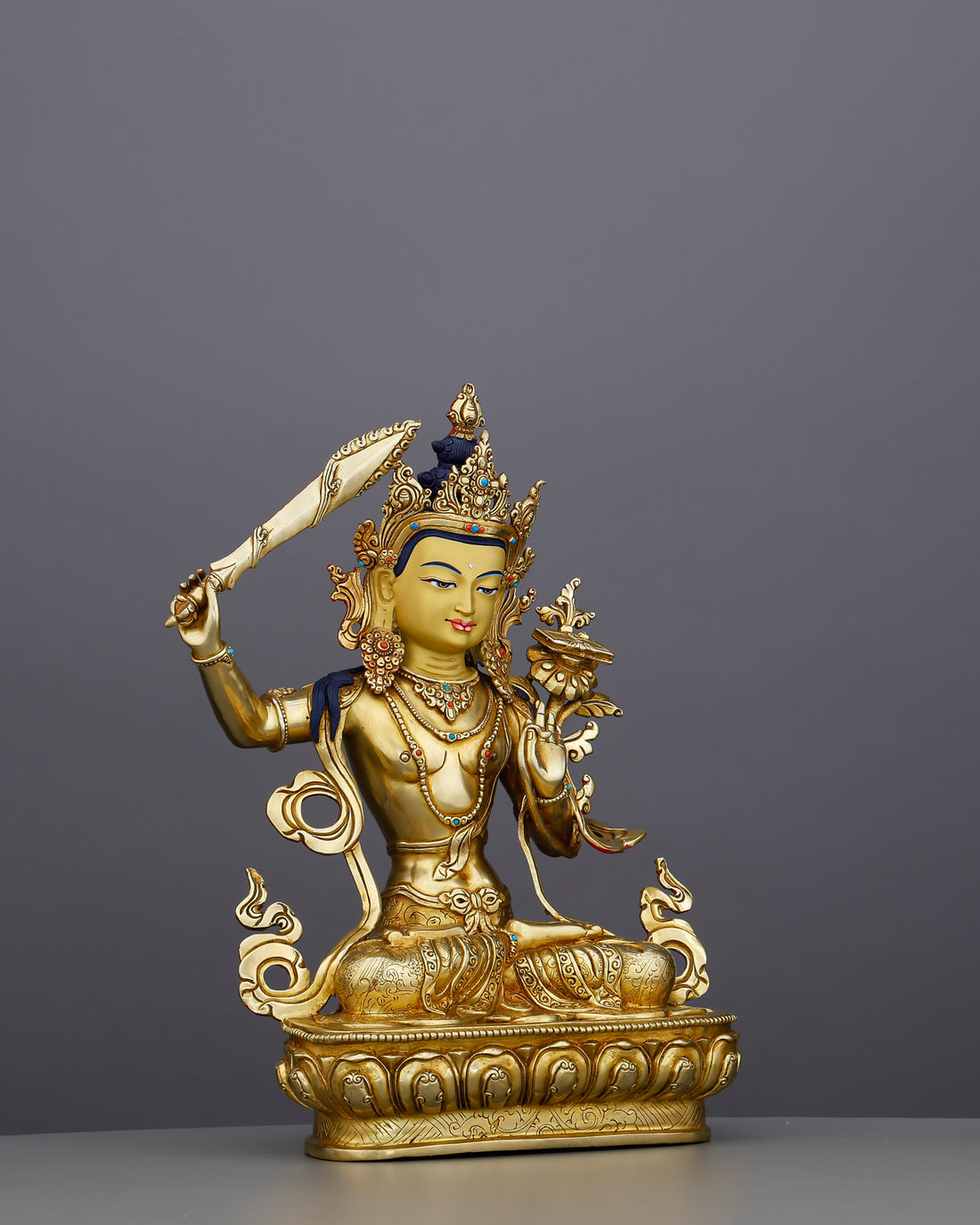 The Sword That Cuts Through Ignorance | 24K Gold Gilded Manjushri From Nepal - Handcrafted Buddhist Statue - Authentic Sacred Art