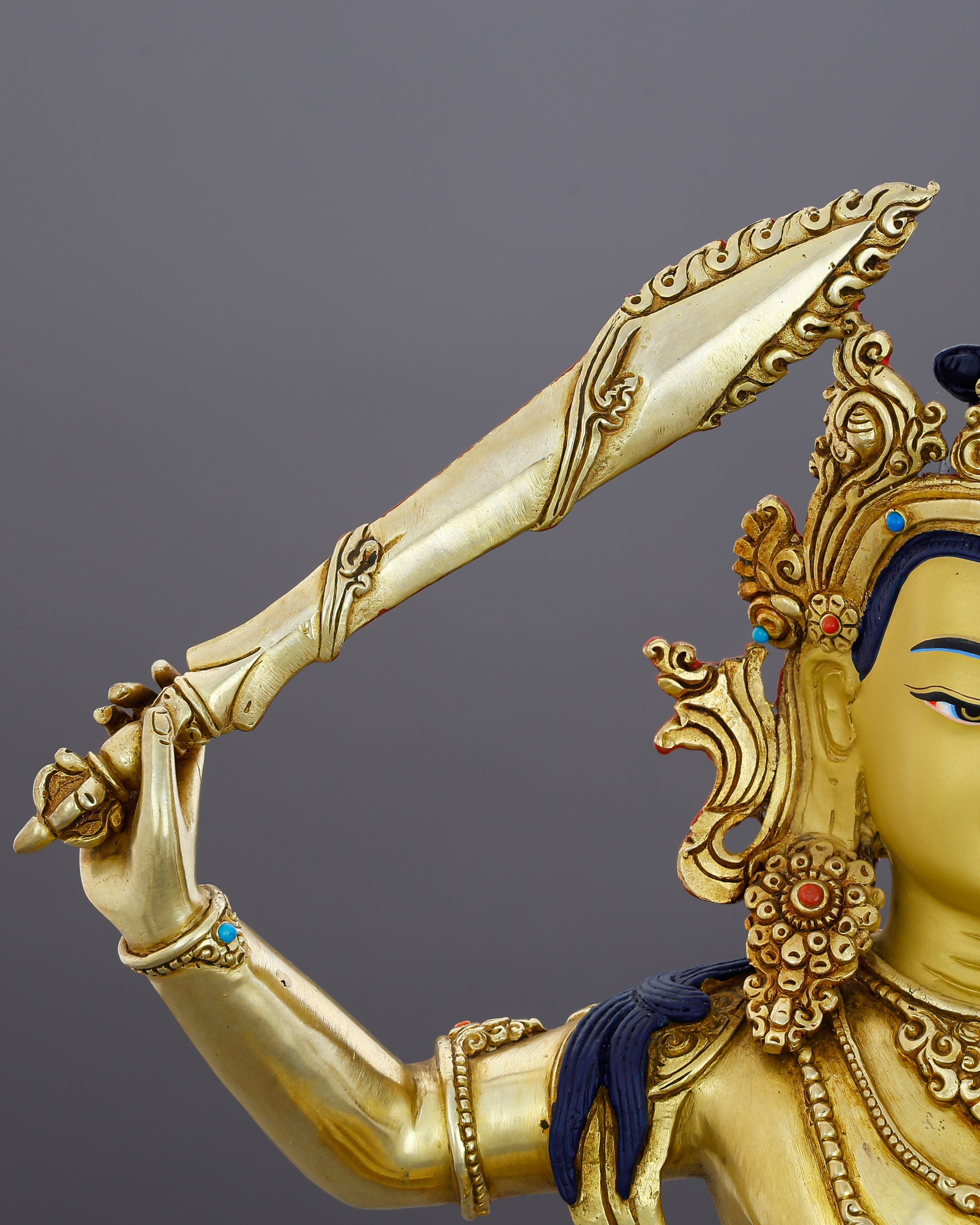 The Sword That Cuts Through Ignorance | 24K Gold Gilded Manjushri From Nepal - Authentic Handcrafted Statue