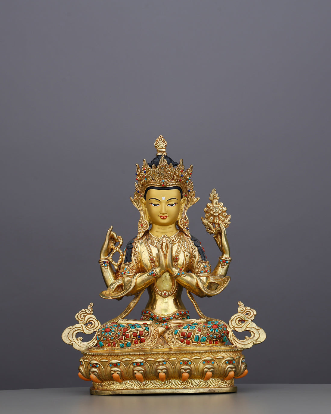 A Thousand Arms Could Not Hold Enough Compassion | 24K Gold Gilded Chengresi From Nepal - Handcrafted Buddhist Statue