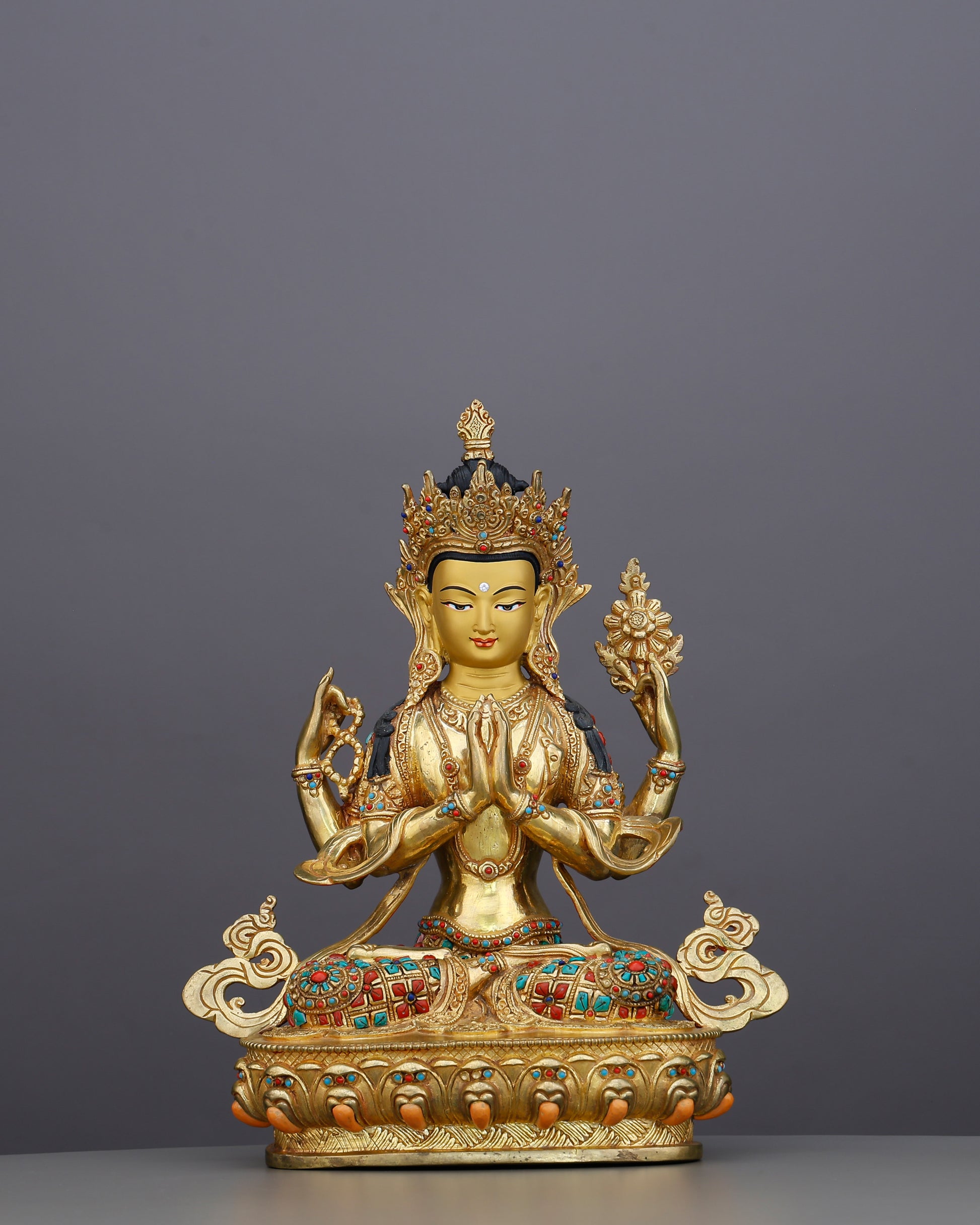 A Thousand Arms Could Not Hold Enough Compassion | 24K Gold Gilded Chengresi From Nepal - Authentic Handcrafted Statue