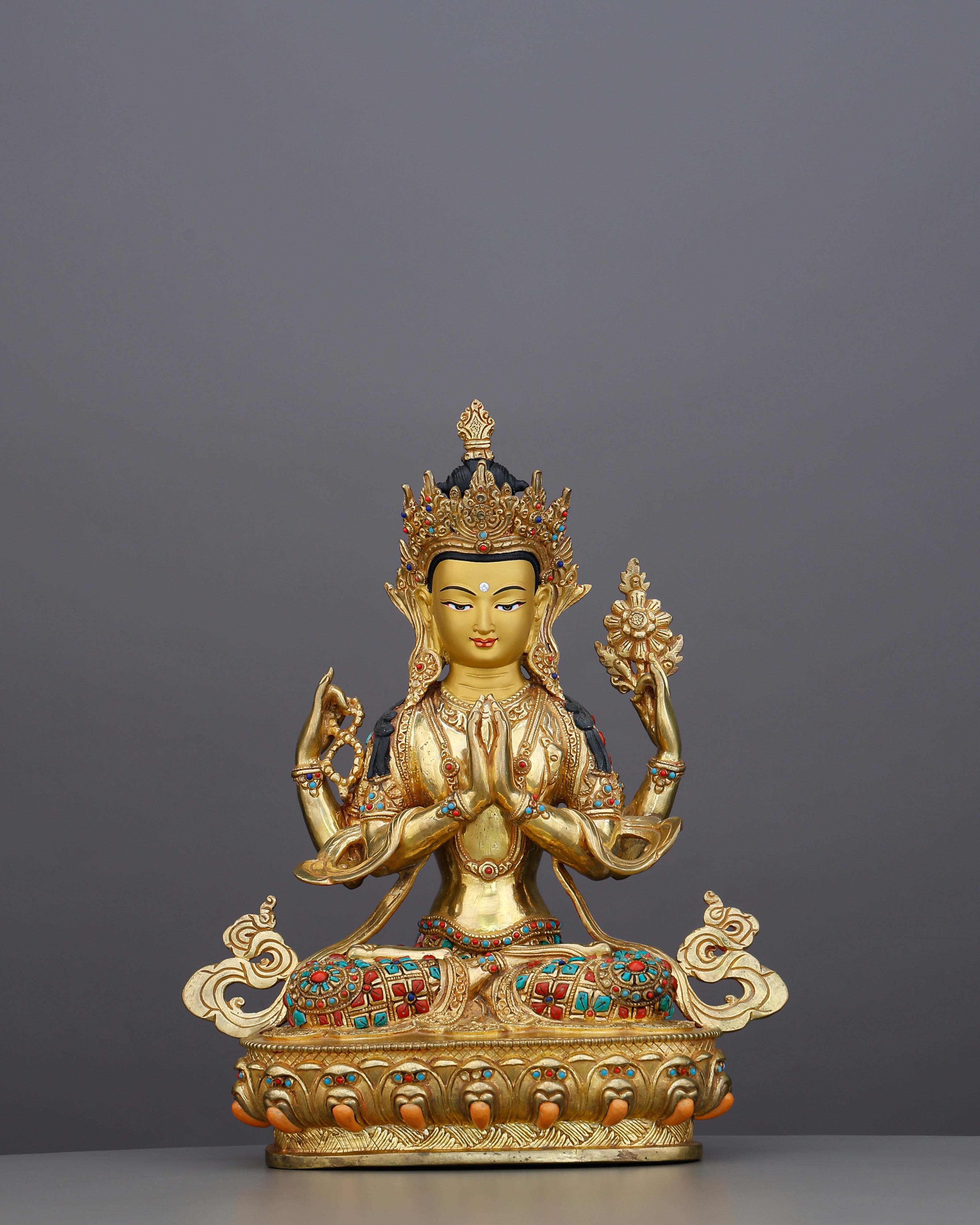 A Thousand Arms Could Not Hold Enough Compassion | 24K Gold Gilded Chengresi From Nepal