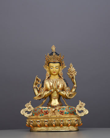 A Thousand Arms Could Not Hold Enough Compassion | 24K Gold Gilded Chengresi From Nepal