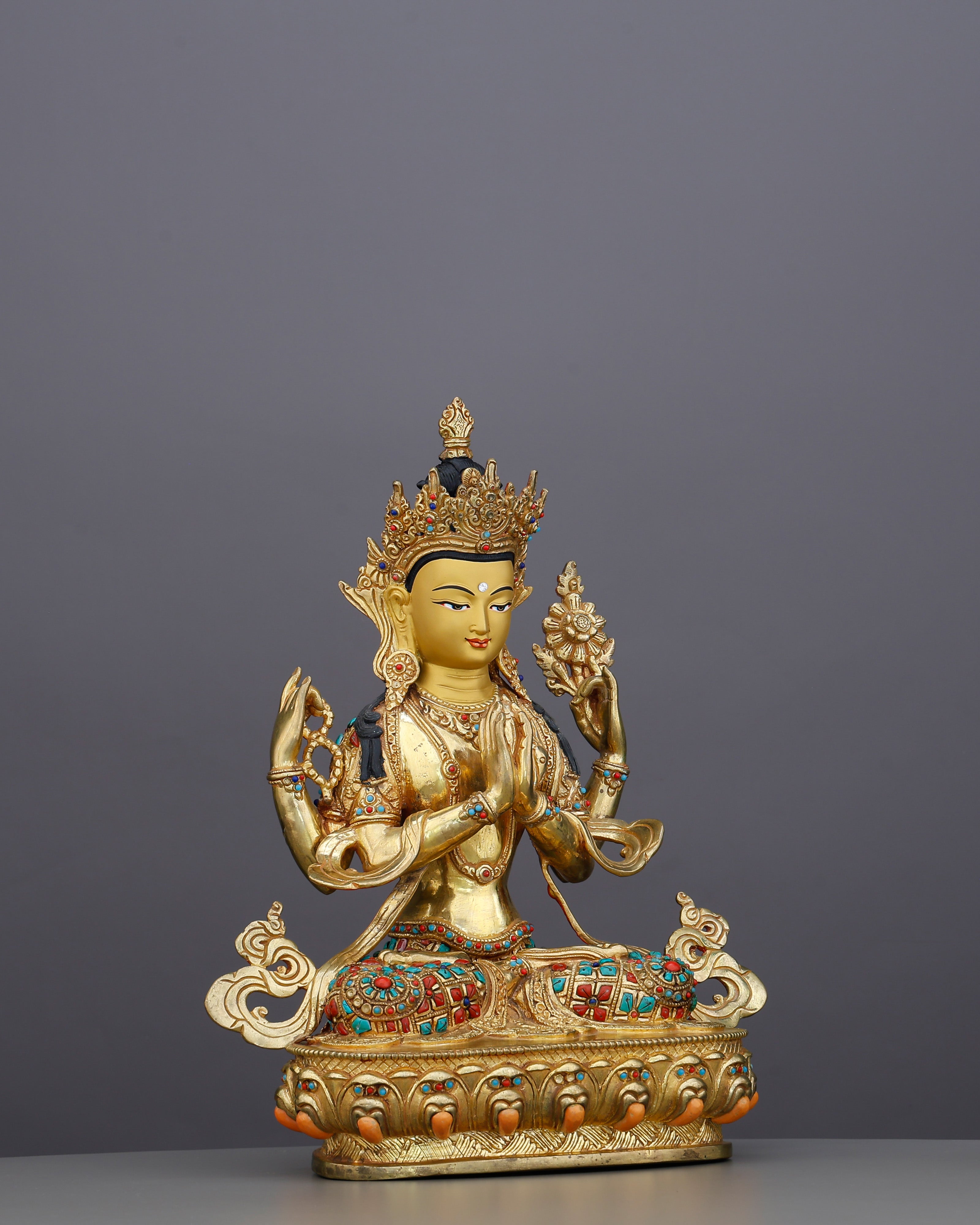 A Thousand Arms Could Not Hold Enough Compassion | 24K Gold Gilded Chengresi From Nepal