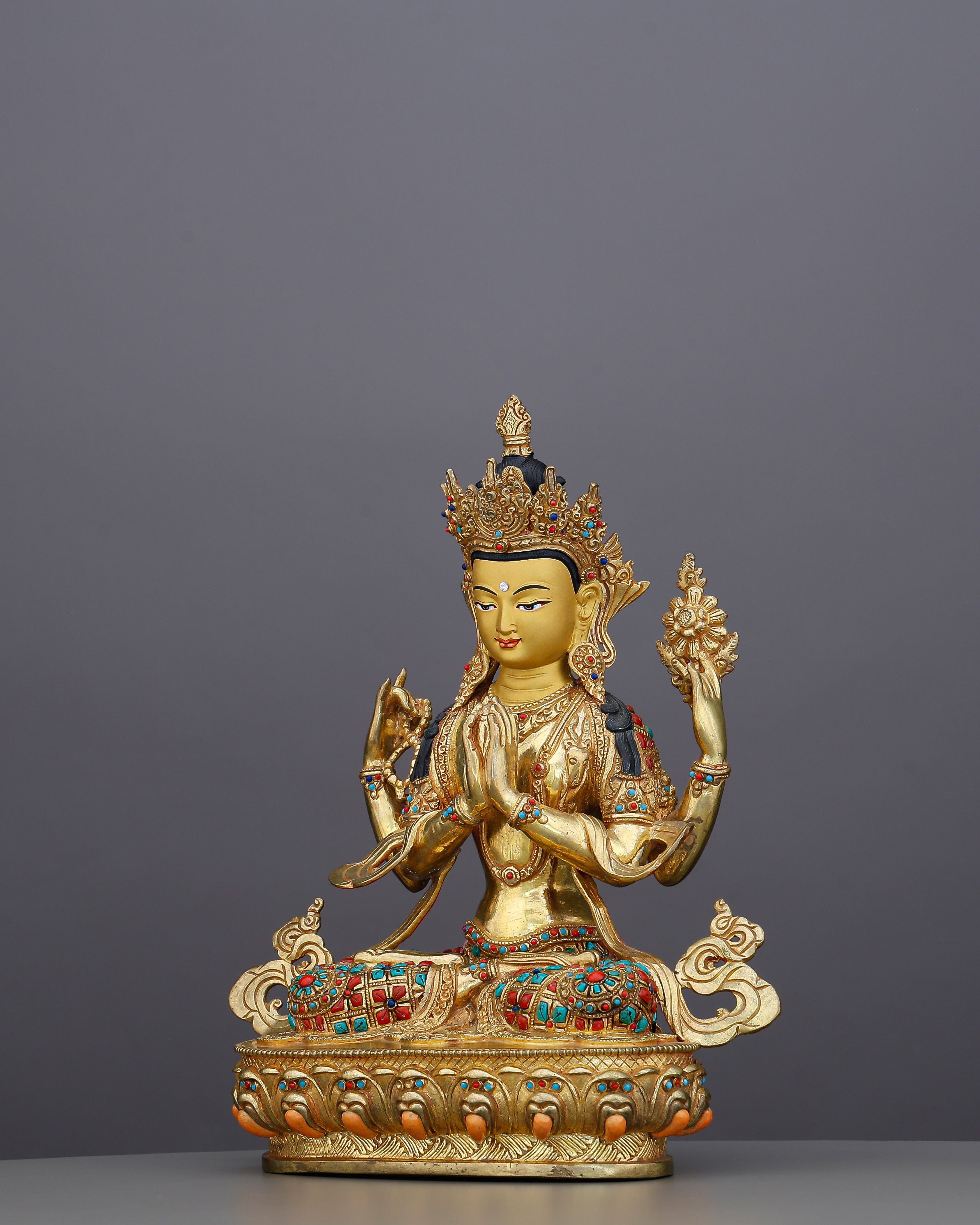 A Thousand Arms Could Not Hold Enough Compassion | 24K Gold Gilded Chengresi From Nepal