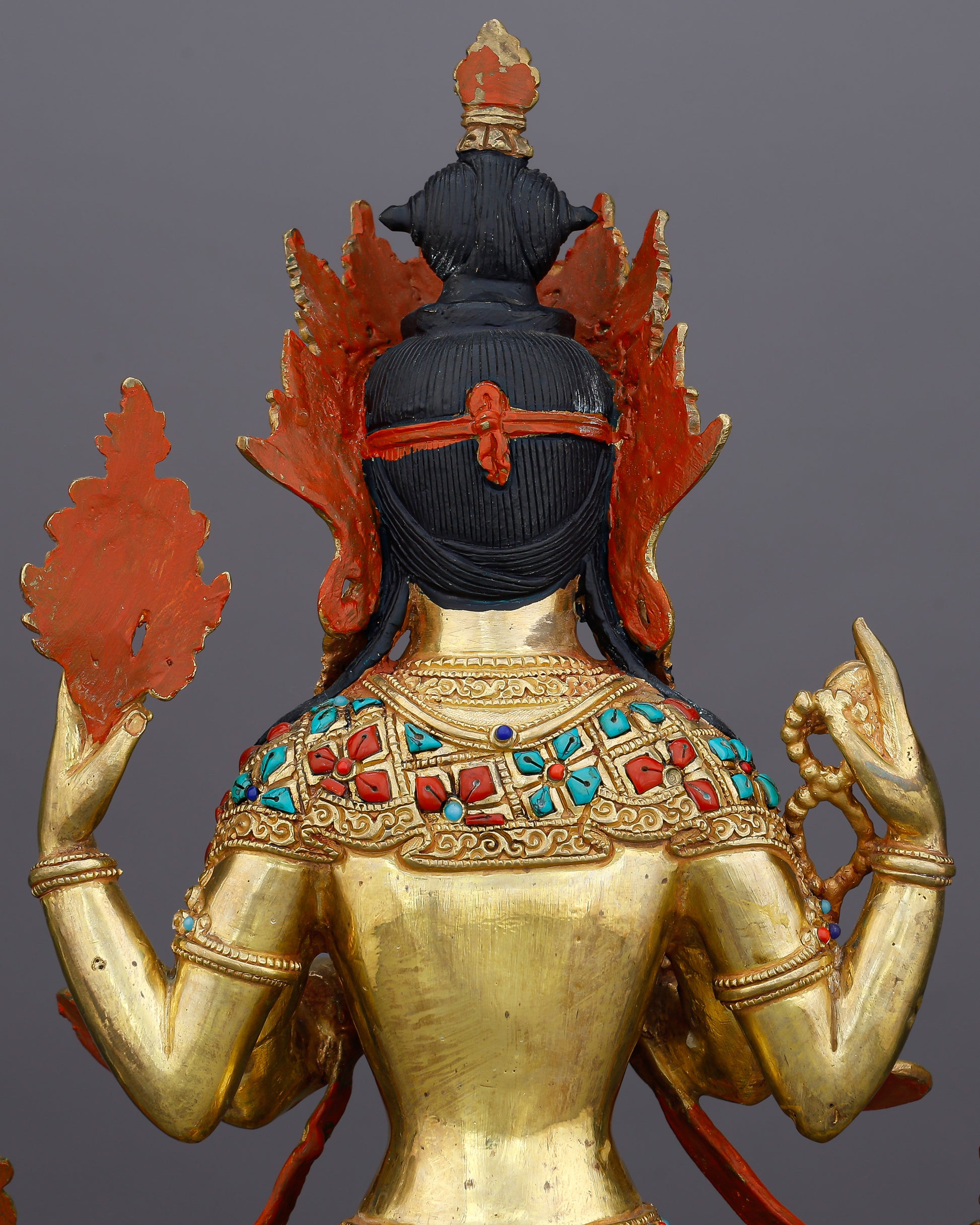 A Thousand Arms Could Not Hold Enough Compassion | 24K Gold Gilded Chengresi From Nepal - Authentic Handcrafted Statue