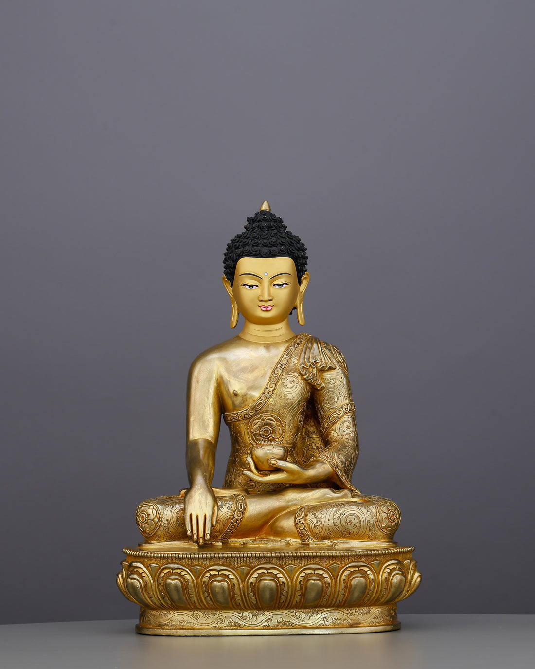 The Awakened One in Gold | 24K Gold Gilded Sakyamuni Buddha From Nepal - Handcrafted Buddhist Statue