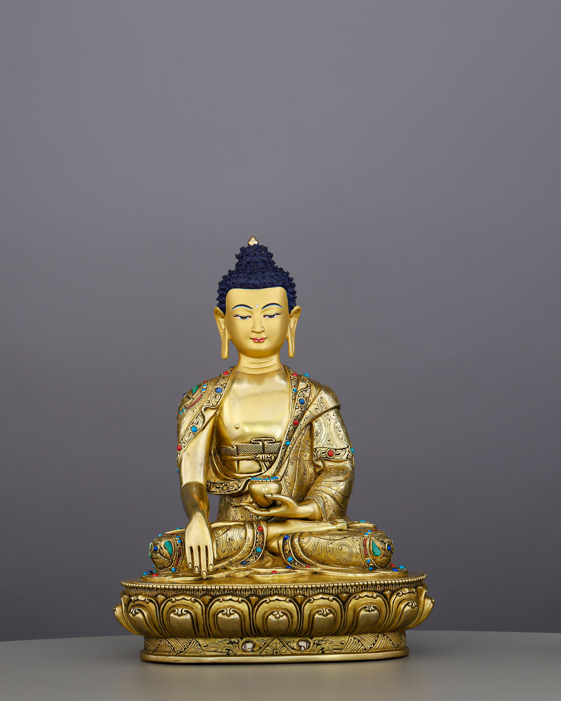 Gold and Stillness, Perfectly Unified | Jewelled Sakyamuni Buddha From Nepal - Handcrafted Buddhist Statue