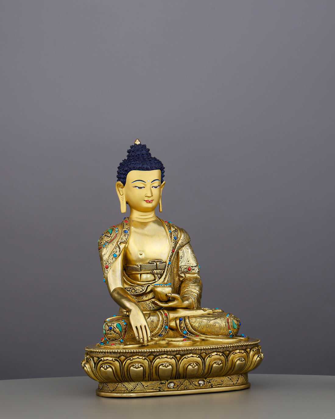 Gold and Stillness, Perfectly Unified | Jewelled Sakyamuni Buddha From Nepal - Handcrafted Buddhist Statue - Authentic Sacred Art