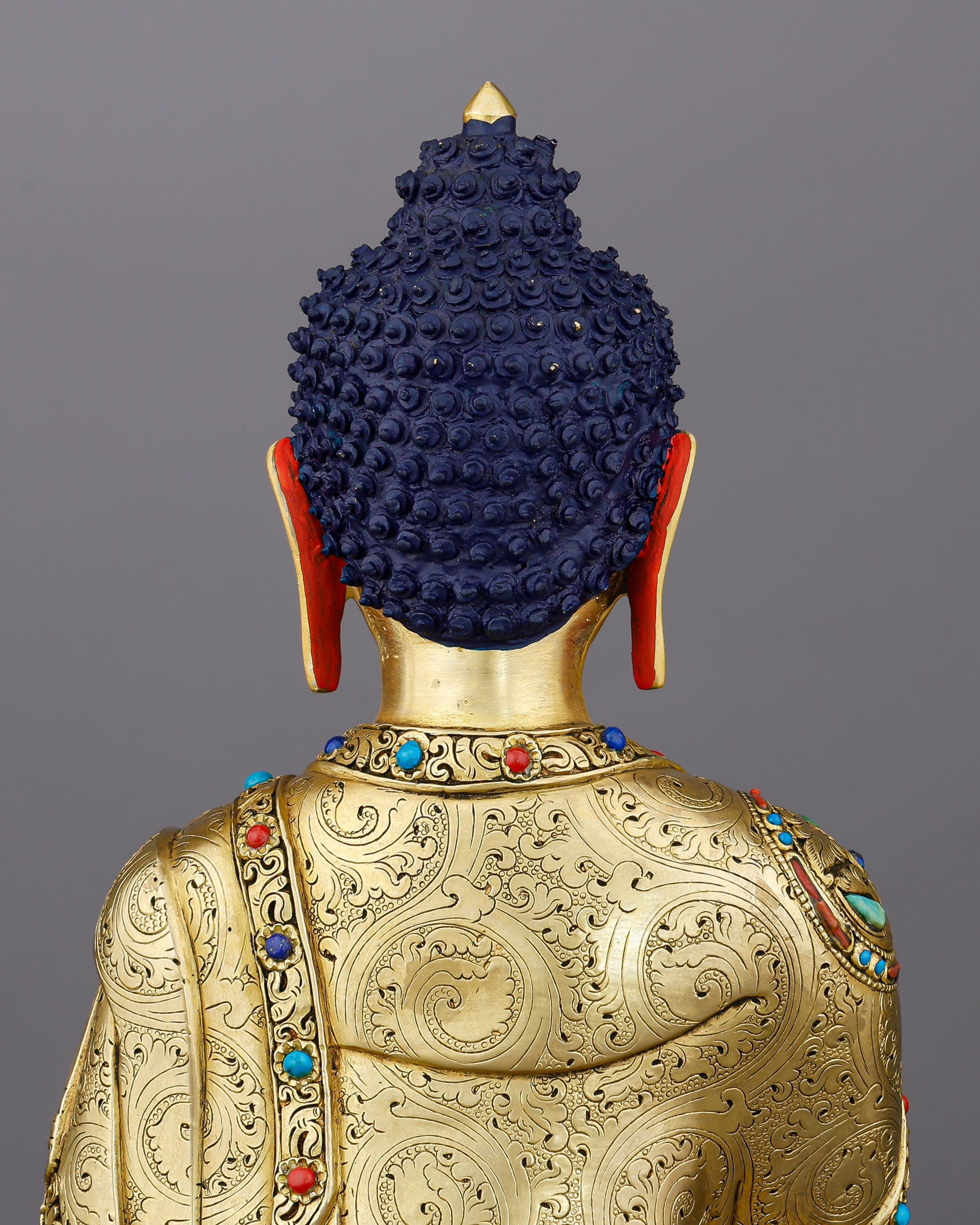 Gold and Stillness, Perfectly Unified | Jewelled Sakyamuni Buddha From Nepal - Authentic Handcrafted Statue