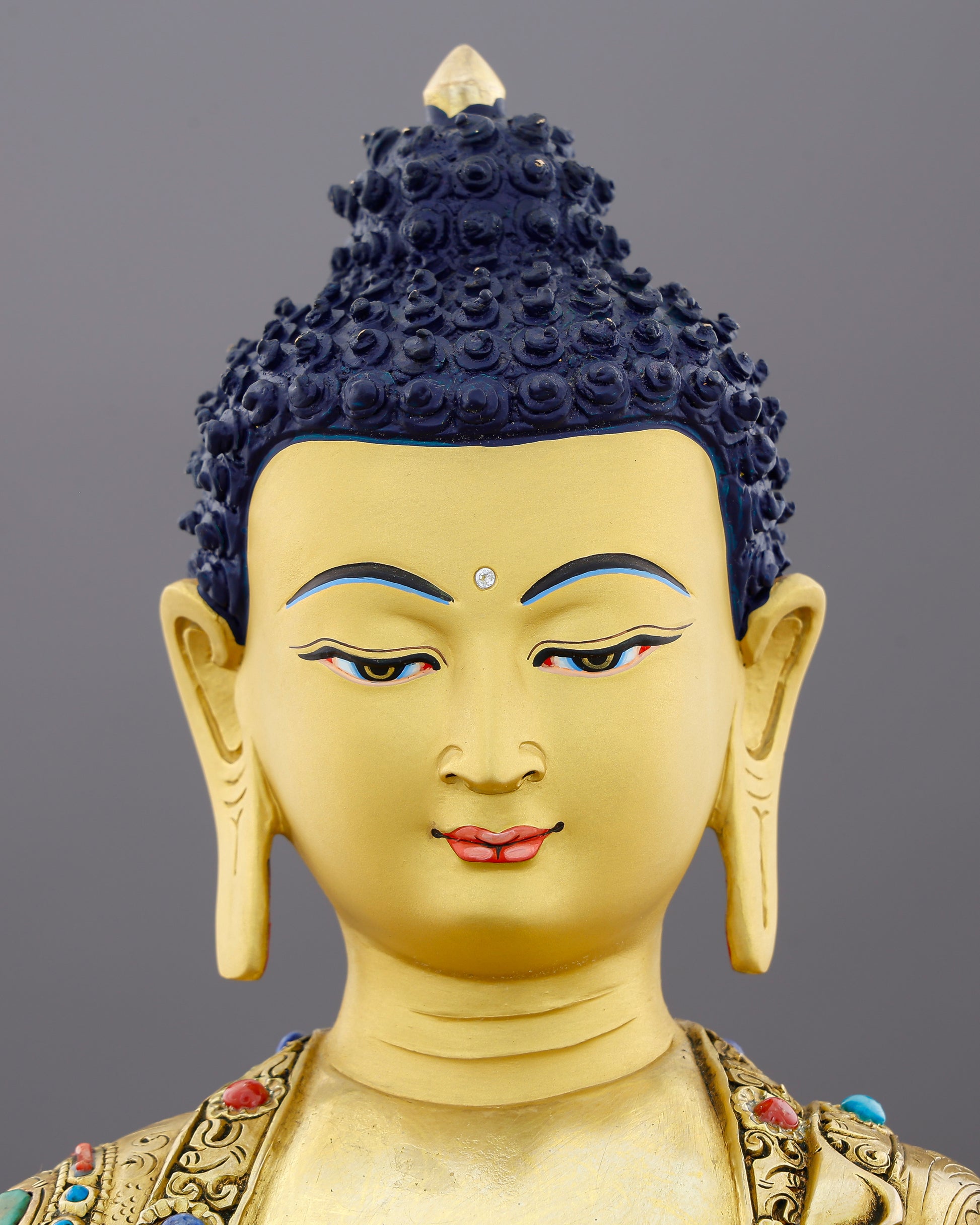 Gold and Stillness, Perfectly Unified | Jewelled Sakyamuni Buddha From Nepal - Authentic Handcrafted Statue