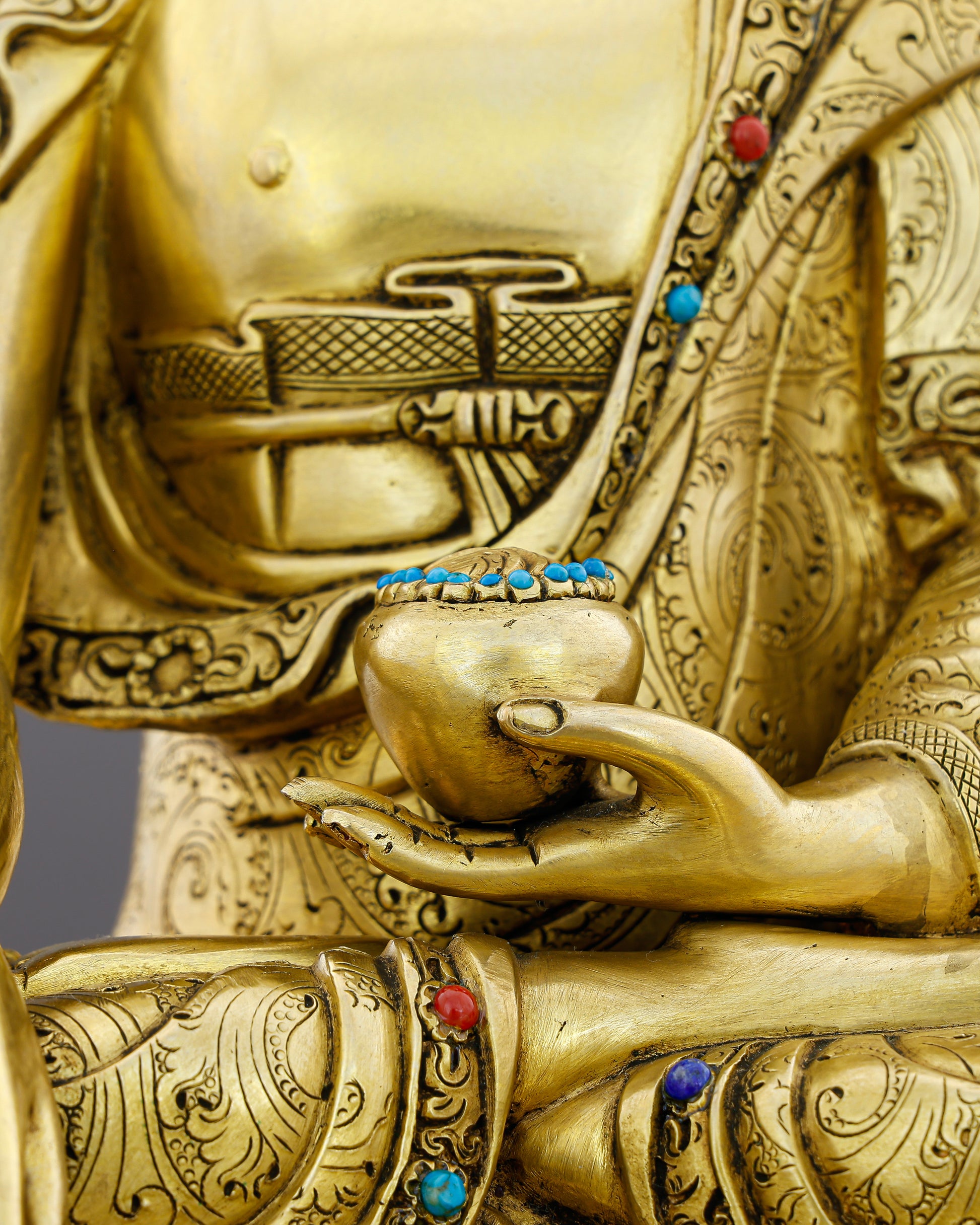 Gold and Stillness, Perfectly Unified | Jewelled Sakyamuni Buddha From Nepal - Authentic Handcrafted Statue