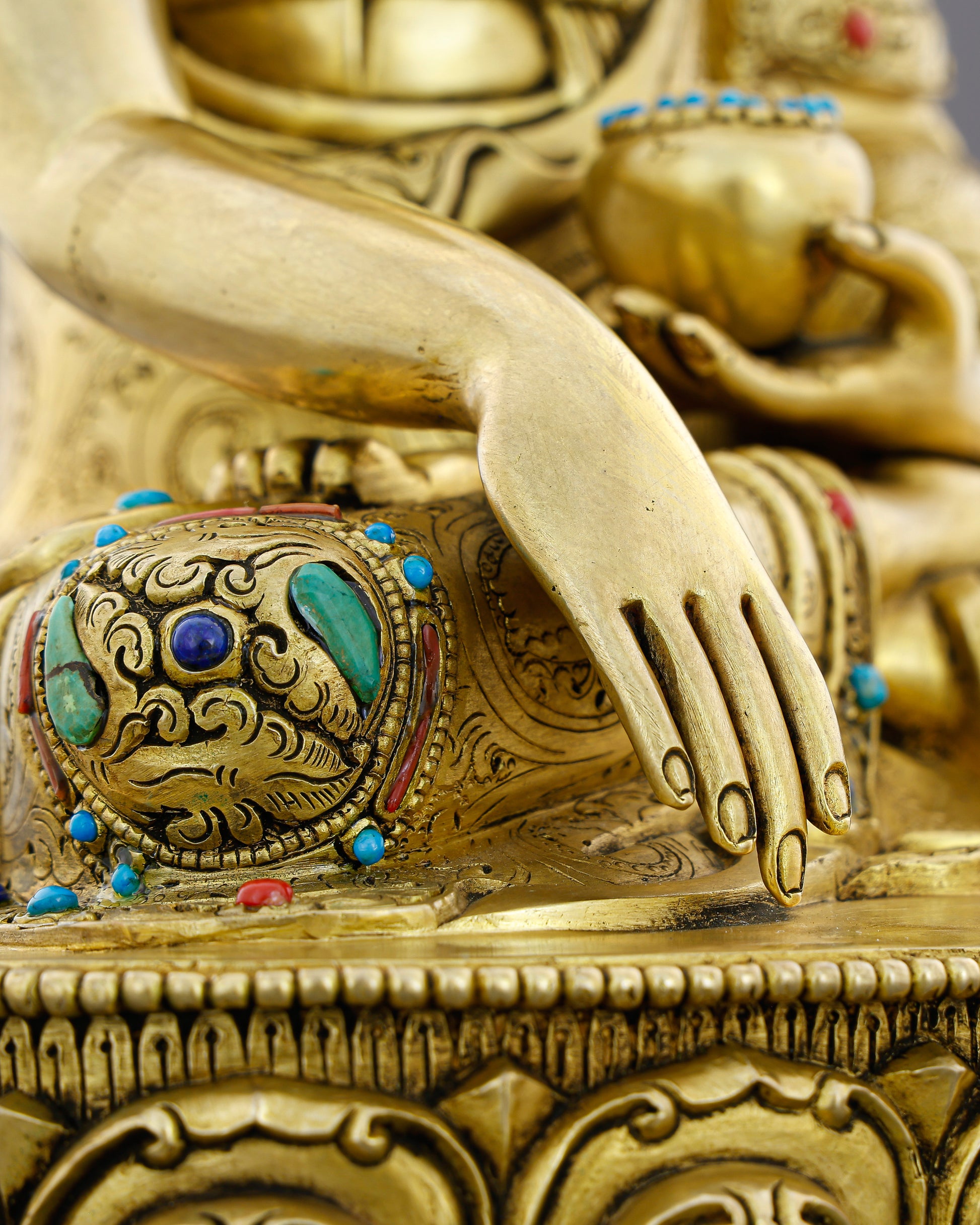 Gold and Stillness, Perfectly Unified | Jewelled Sakyamuni Buddha From Nepal - Authentic Handcrafted Statue