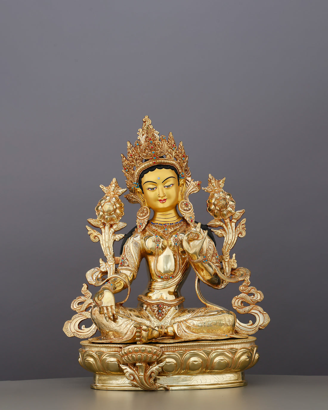 She Rises Before You Finish Calling | Grand 24K Gold Gilded Green Tara From Nepal - Handcrafted Buddhist Statue